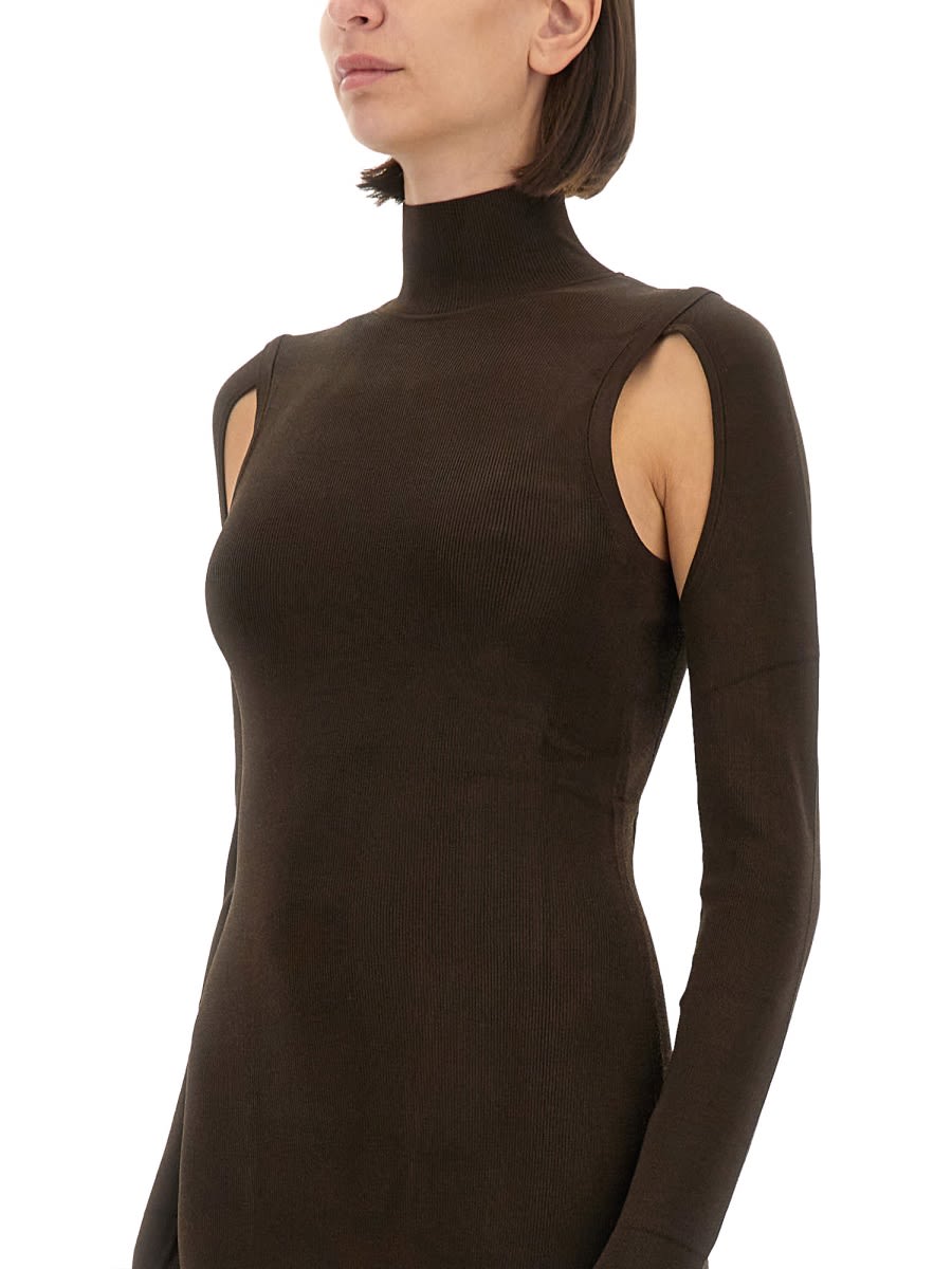 Helmut Lang Air Turtleneck Dress In Dark Brown