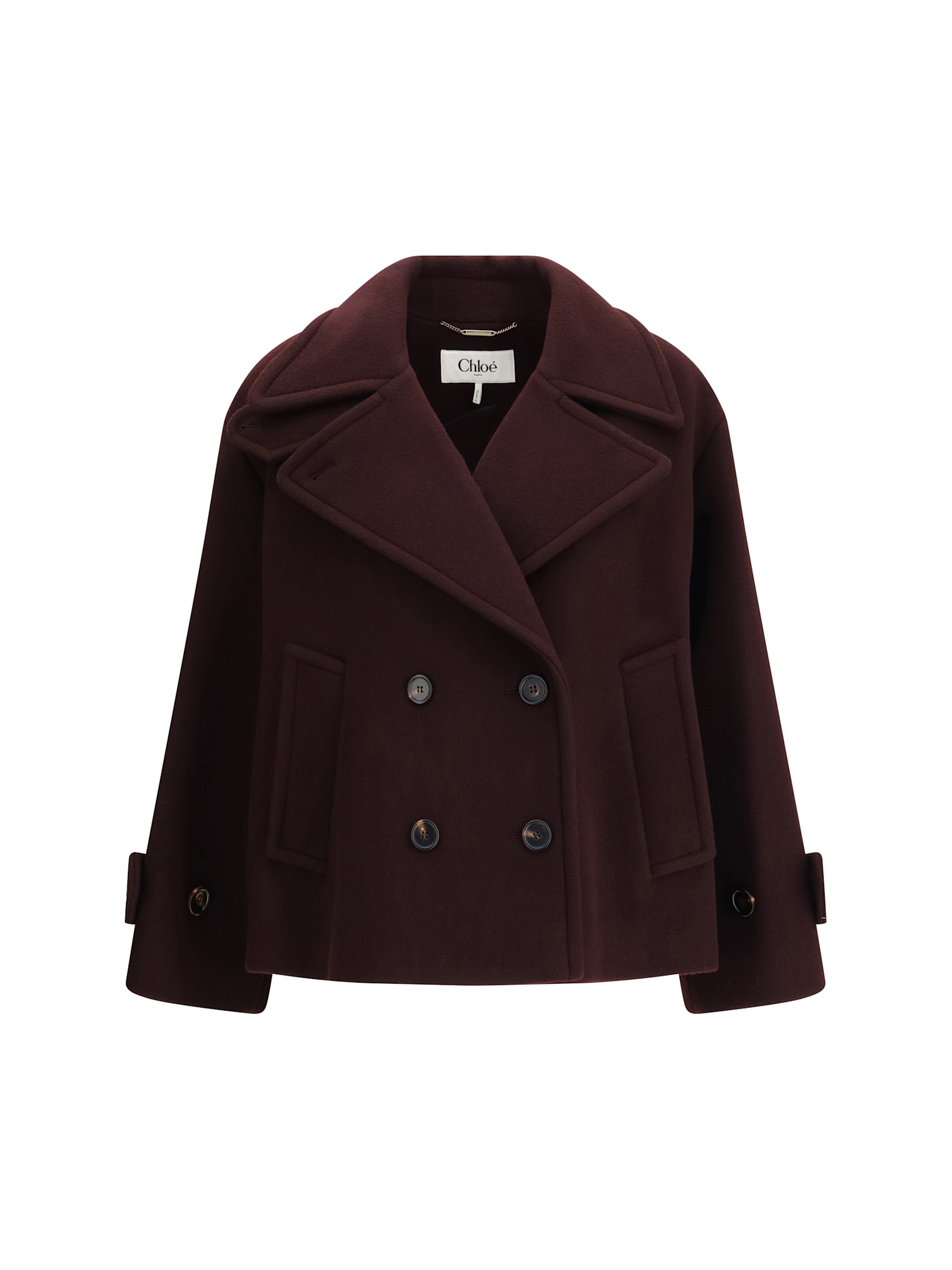 Chloé Women Violet Double-breasted Jacket With Wide Notched Revers And Dropped Shoulders In Wool Ble In Burgundy