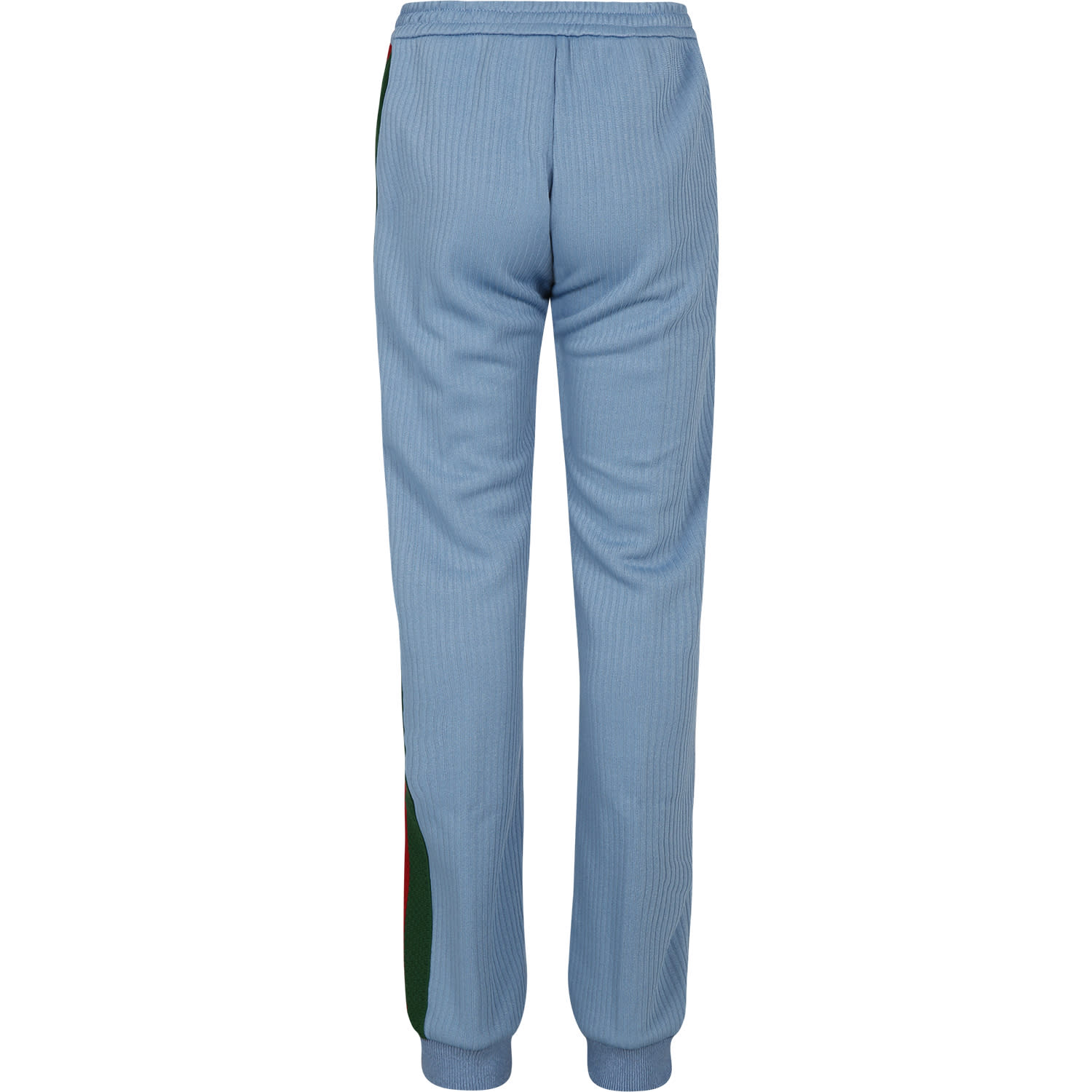 Shop Gucci Light Blue Trousers For Kids With Web Detail