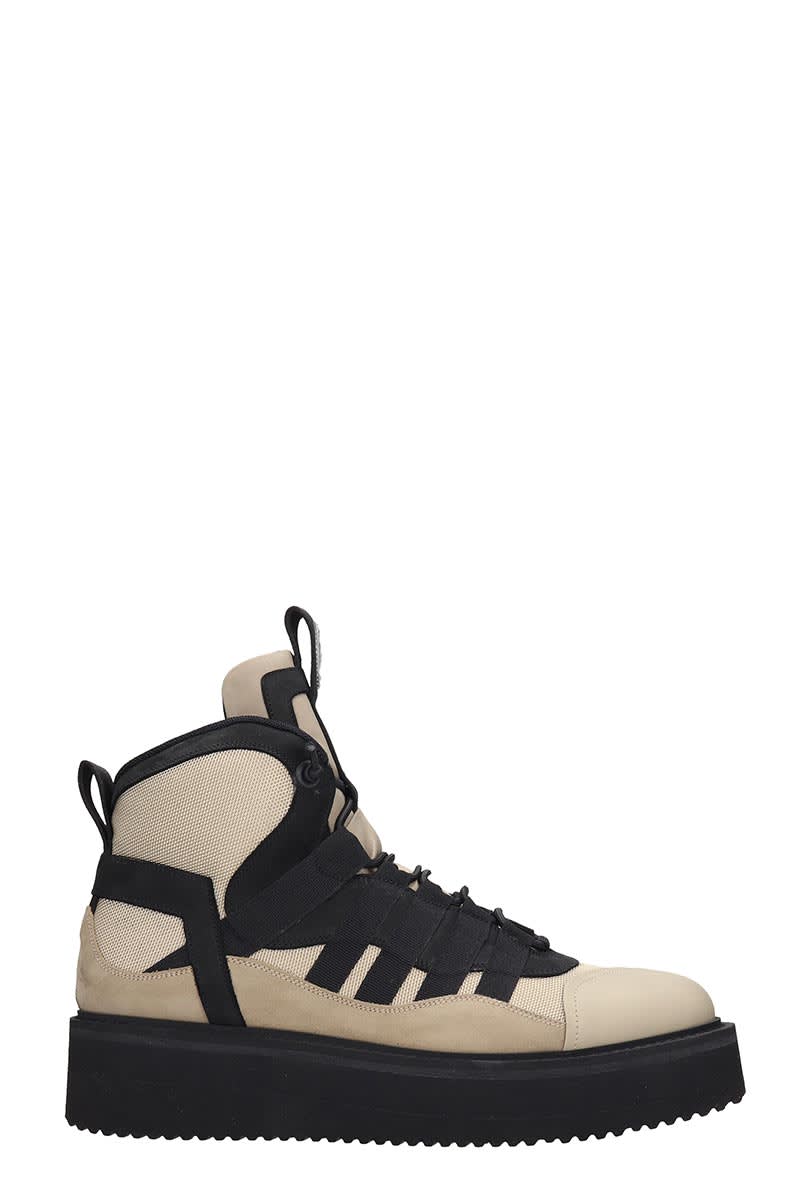 Bruno Bordese Mercury Combat Boots In Beige Leather And Fabric