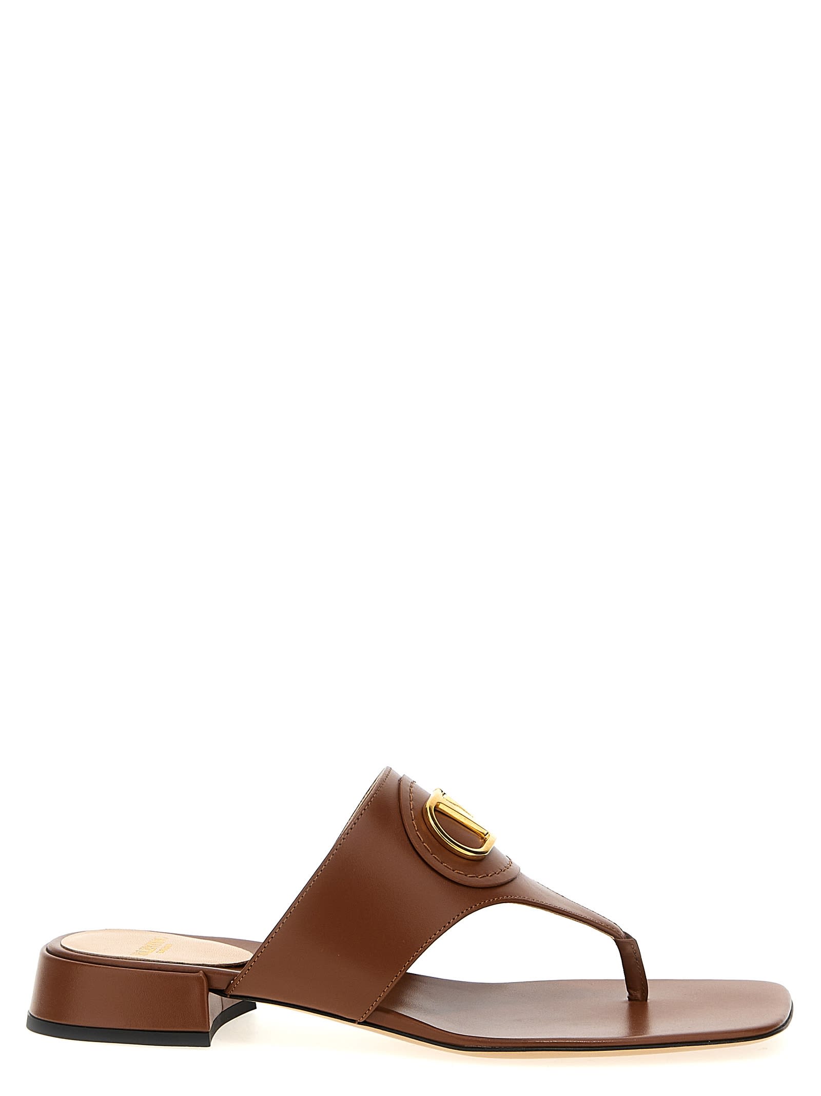 Valentino Vlogo Plaque Square Open Toe Slides In Brown