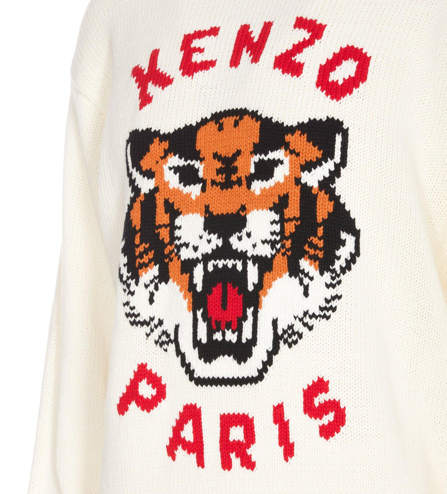 Shop Kenzo Lucky Tiger Knitted Jumper In Neutrals