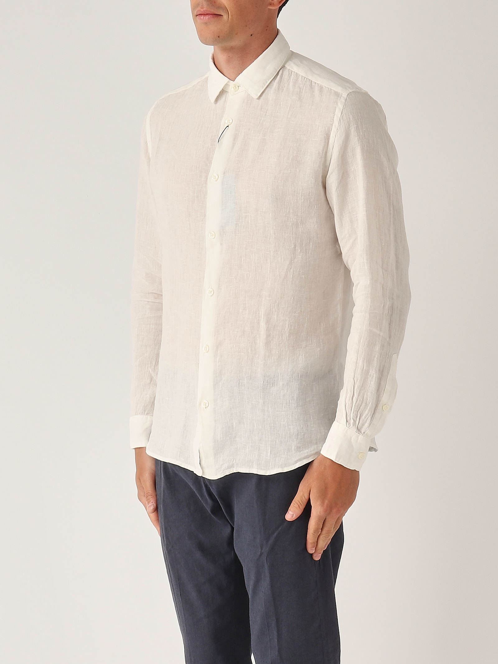 Altea Camicia M/l Collo Aperto Full-button Lino 100% Shirt In White