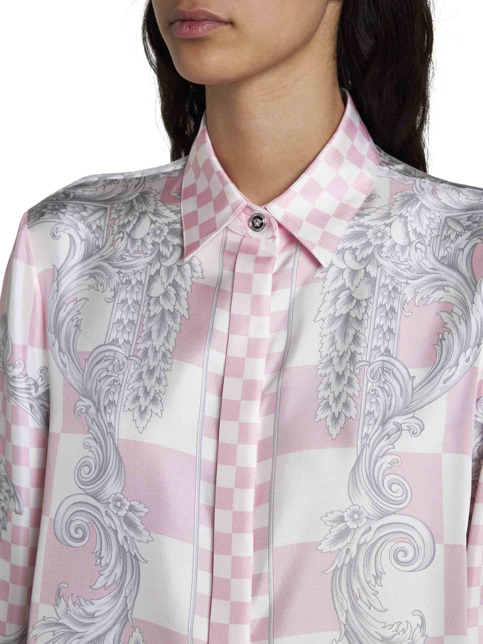 Shop Versace Shirt In Pastel Pink + White + Silver