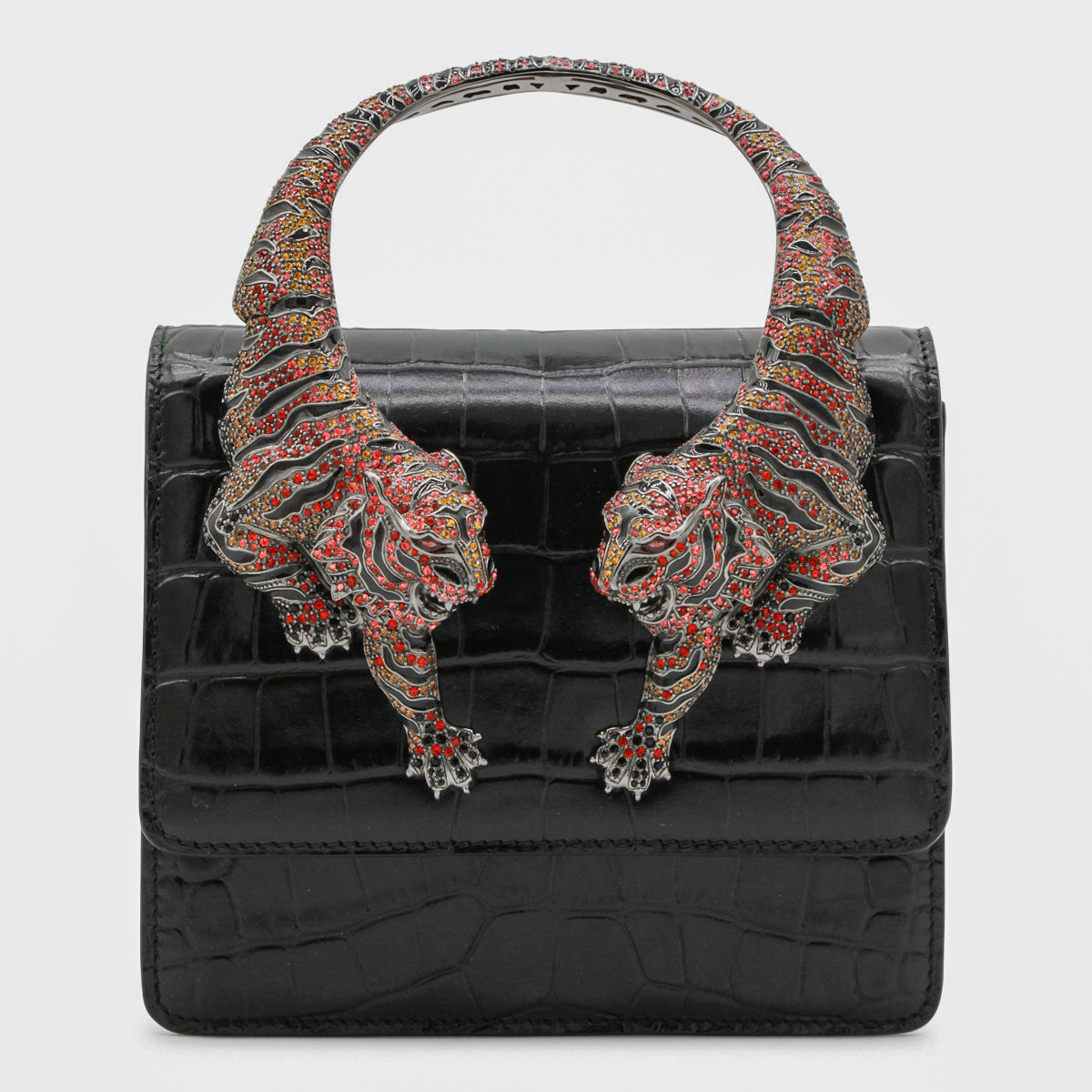 Roberto Cavalli Crocodile Texture Cross-body Bag With Chain Strap In Black