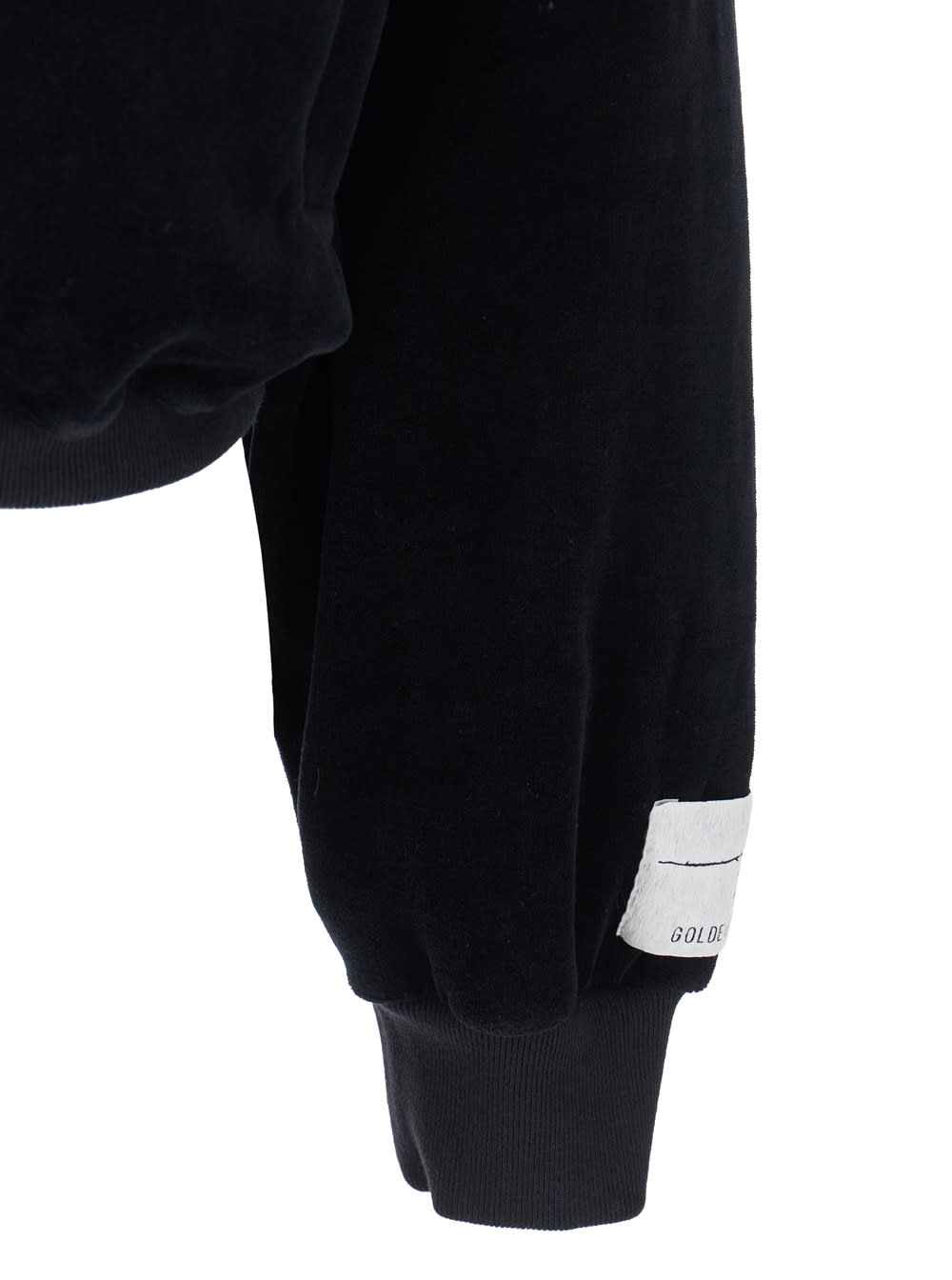 Golden Goose Journey Ws Zip Up Hoodie Crop Bomber Double Chenille Jersey Laser Print In Black