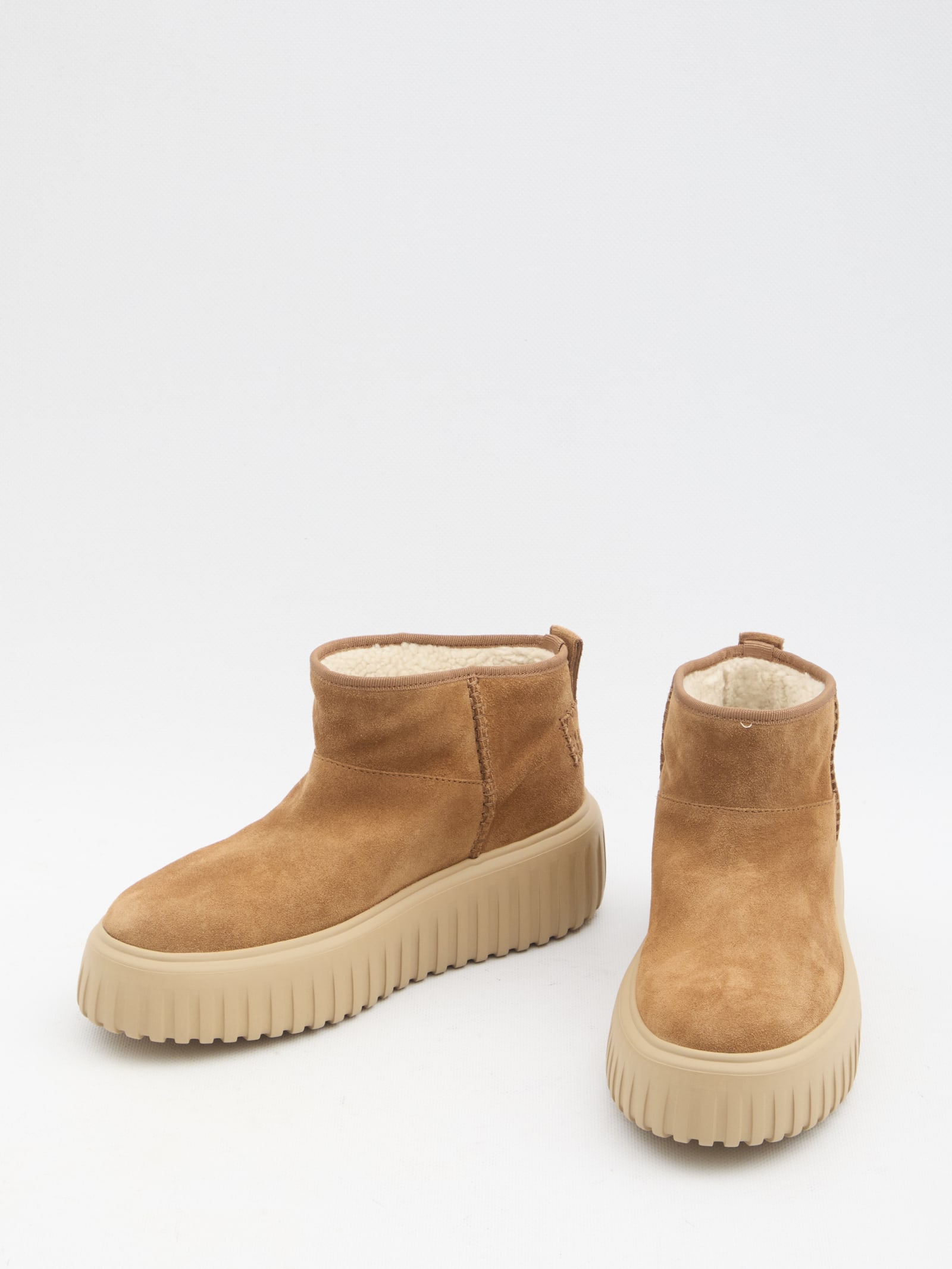 Hogan Lace-up Boots With Rounded Toe In Beige