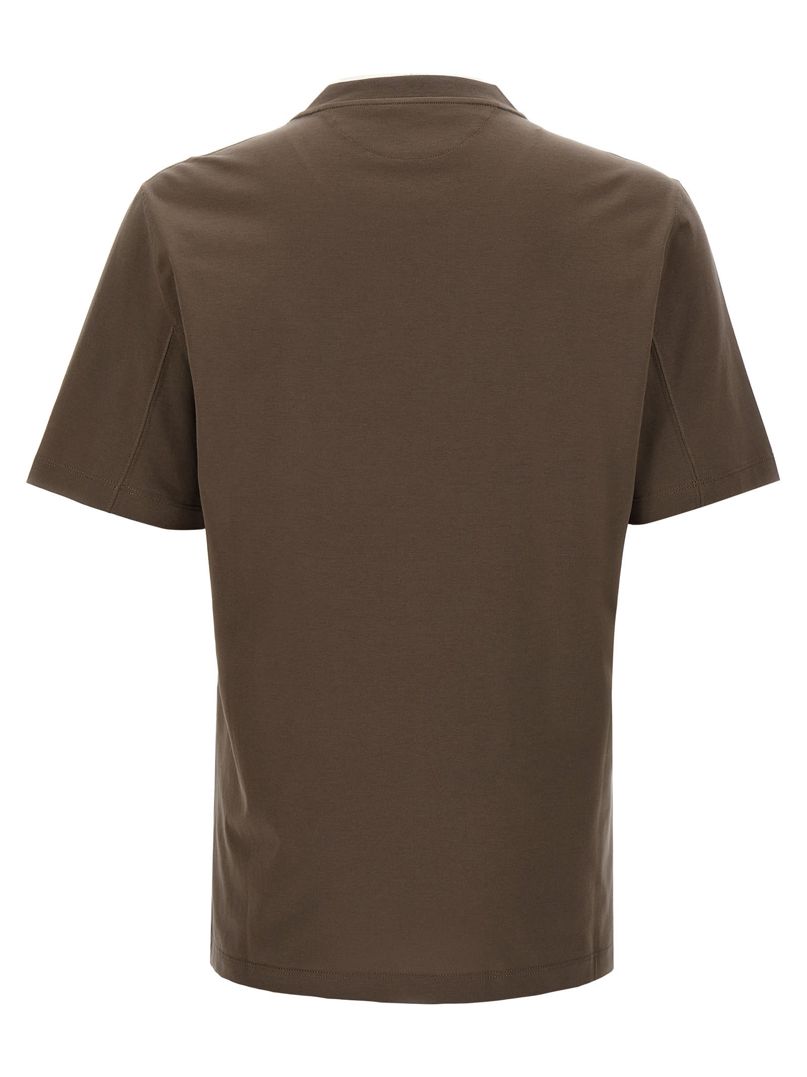 Brunello Cucinelli Printed Logo Crew Neck T-shirt With Side Slits In Brown