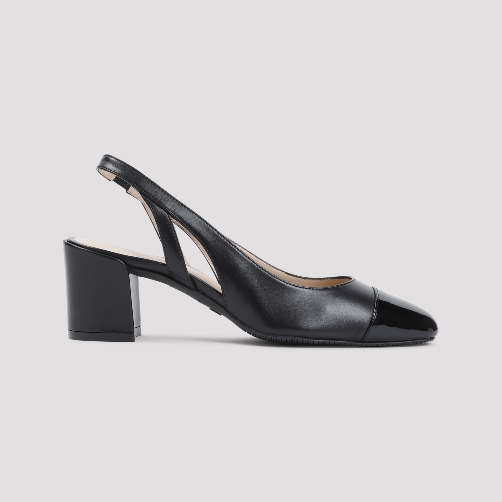 Stuart Weitzman 'sleek' Black Slingback Pumps With Block Heel In Blk Black