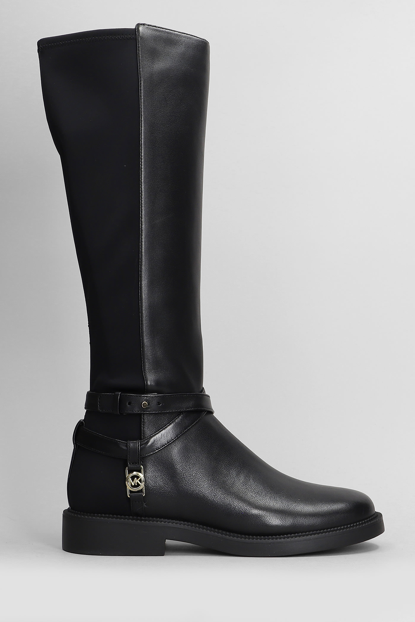 Michael Kors Abigail Boot Low Heels Boots In Black Leather And Fabric