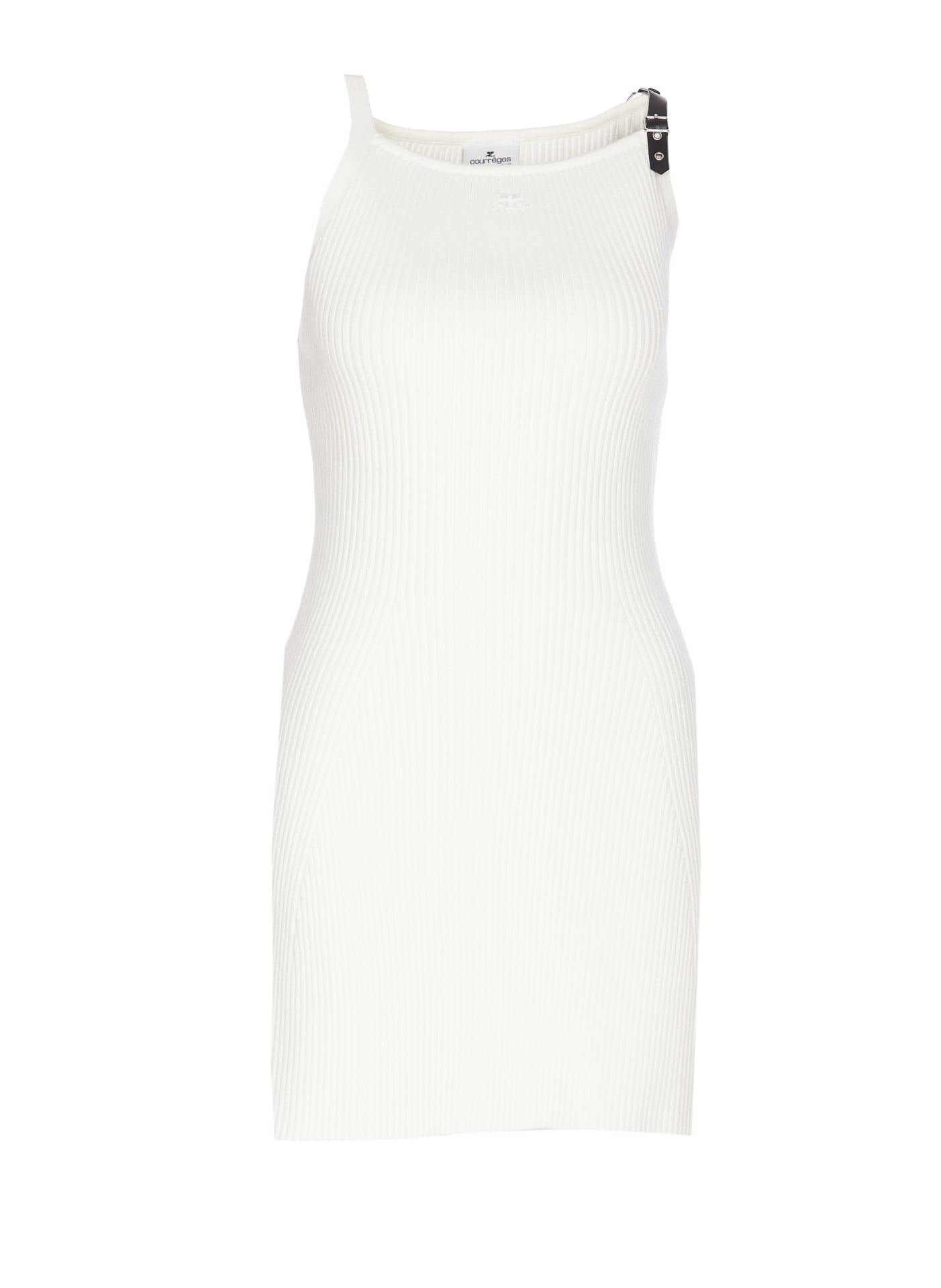 Shop Courrèges Logo Knit Dress In White