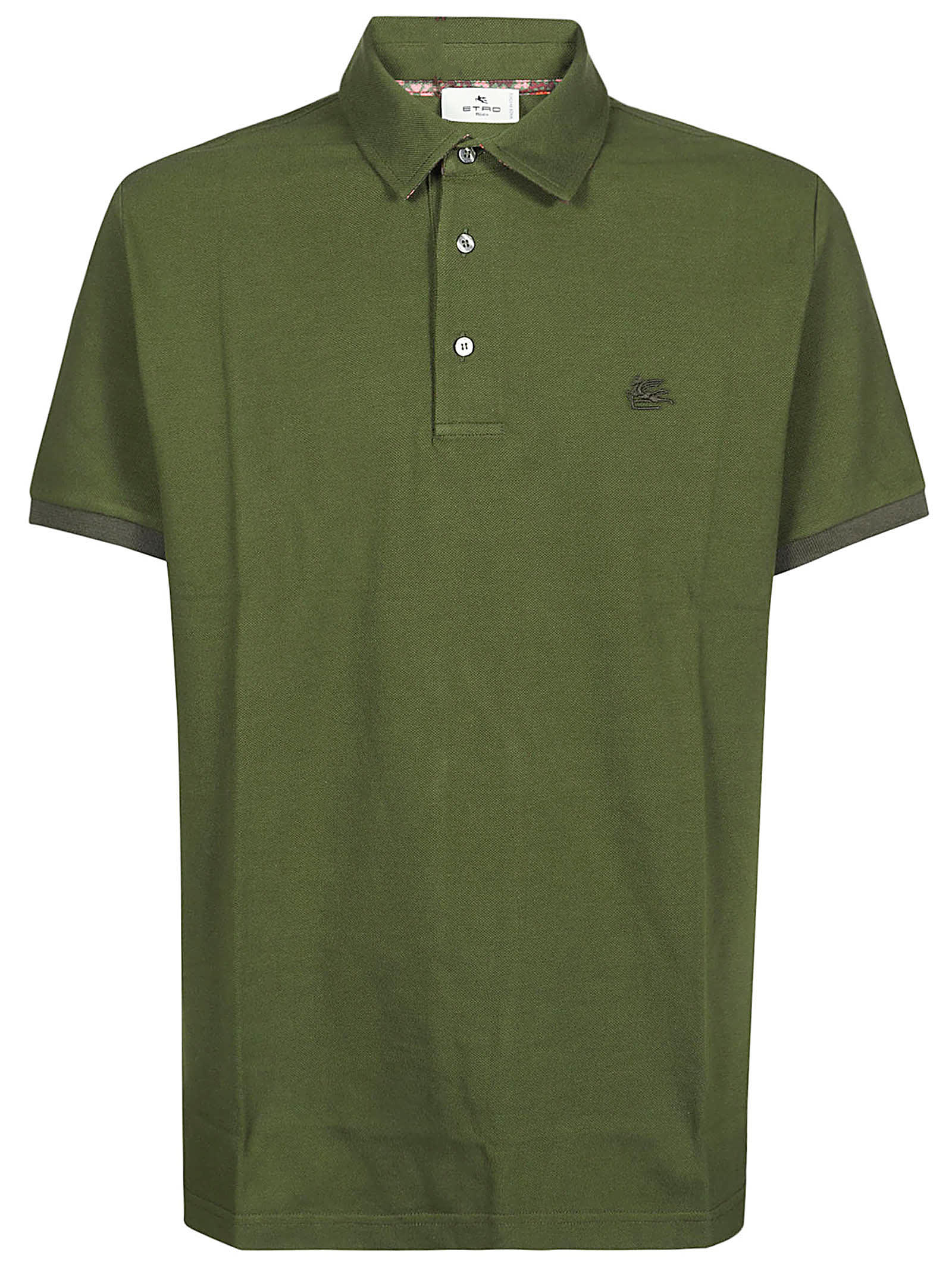 Shop Etro Roma Short Sleeve Polo Shirt In Verde Oliva