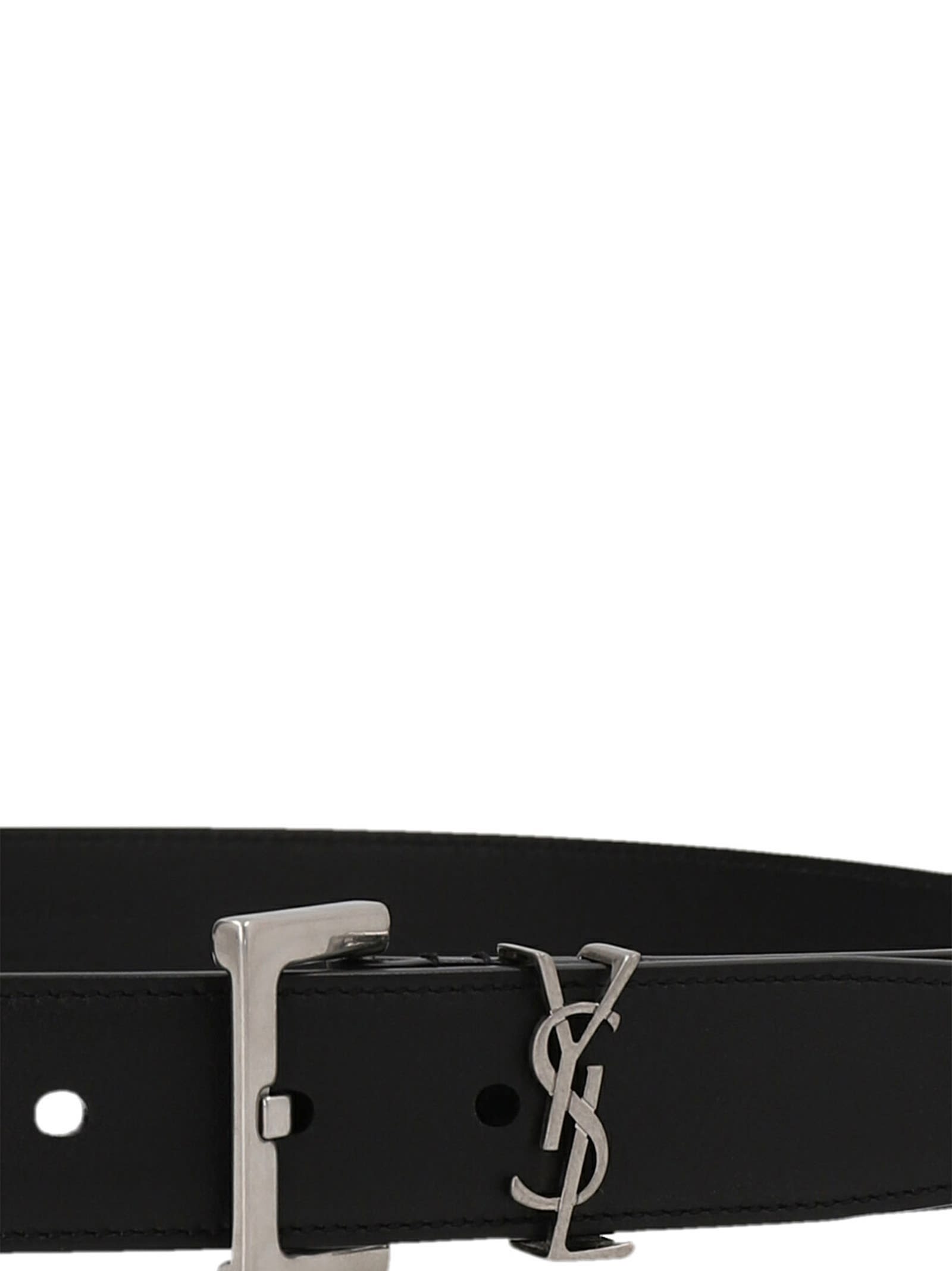 Shop Saint Laurent Cassandre Belt In Black