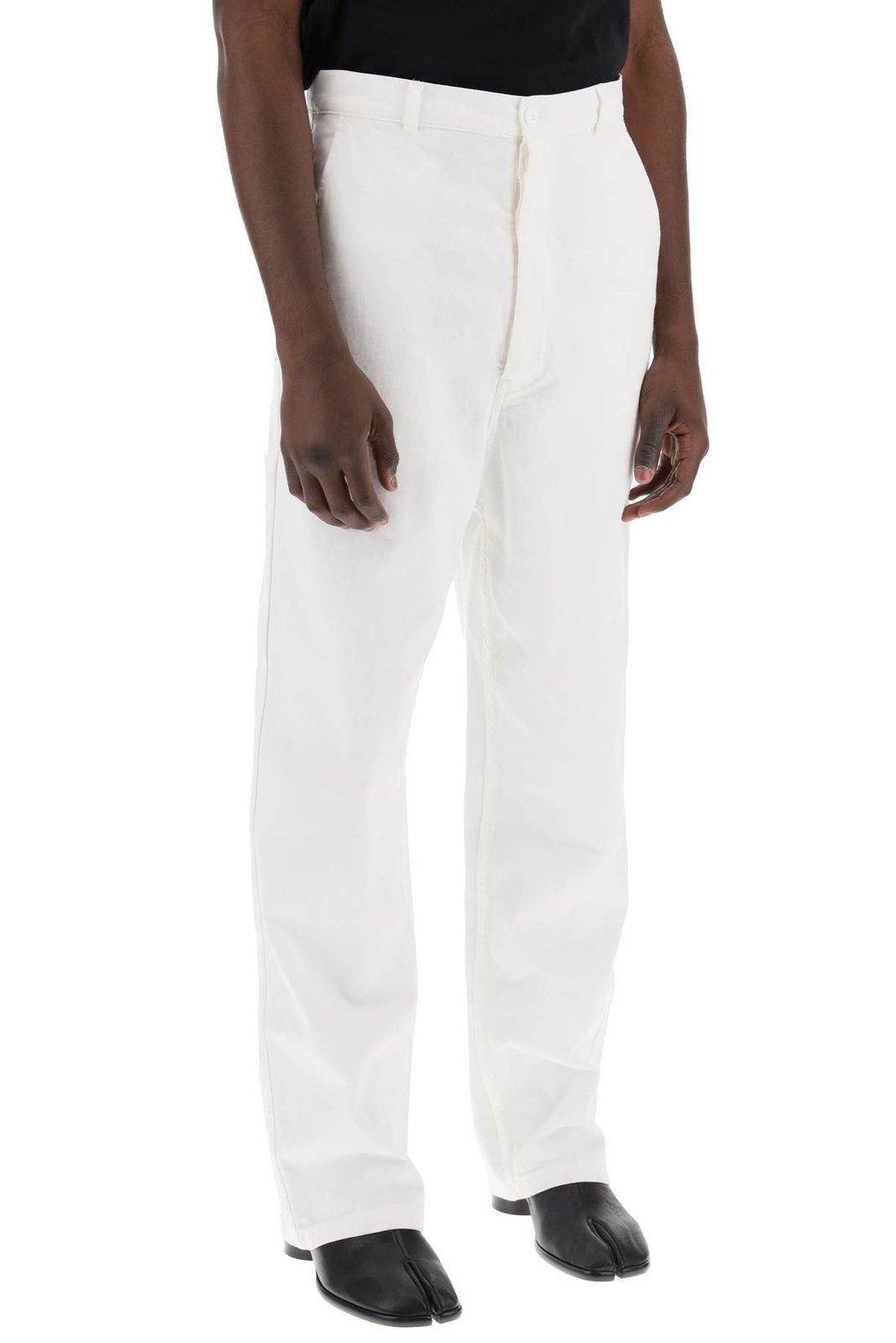 Shop Mm6 Maison Margiela Mid-rise Straight-leg Trousers In Off White (white)