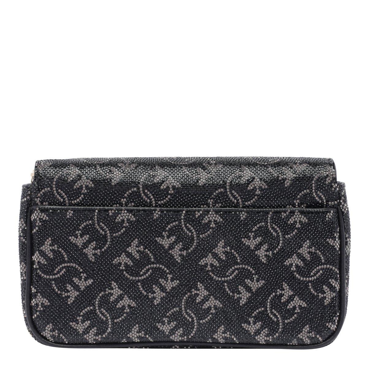 Shop Pinko Monogram Love One Pocket Crossbody Bag In Nero E Argento