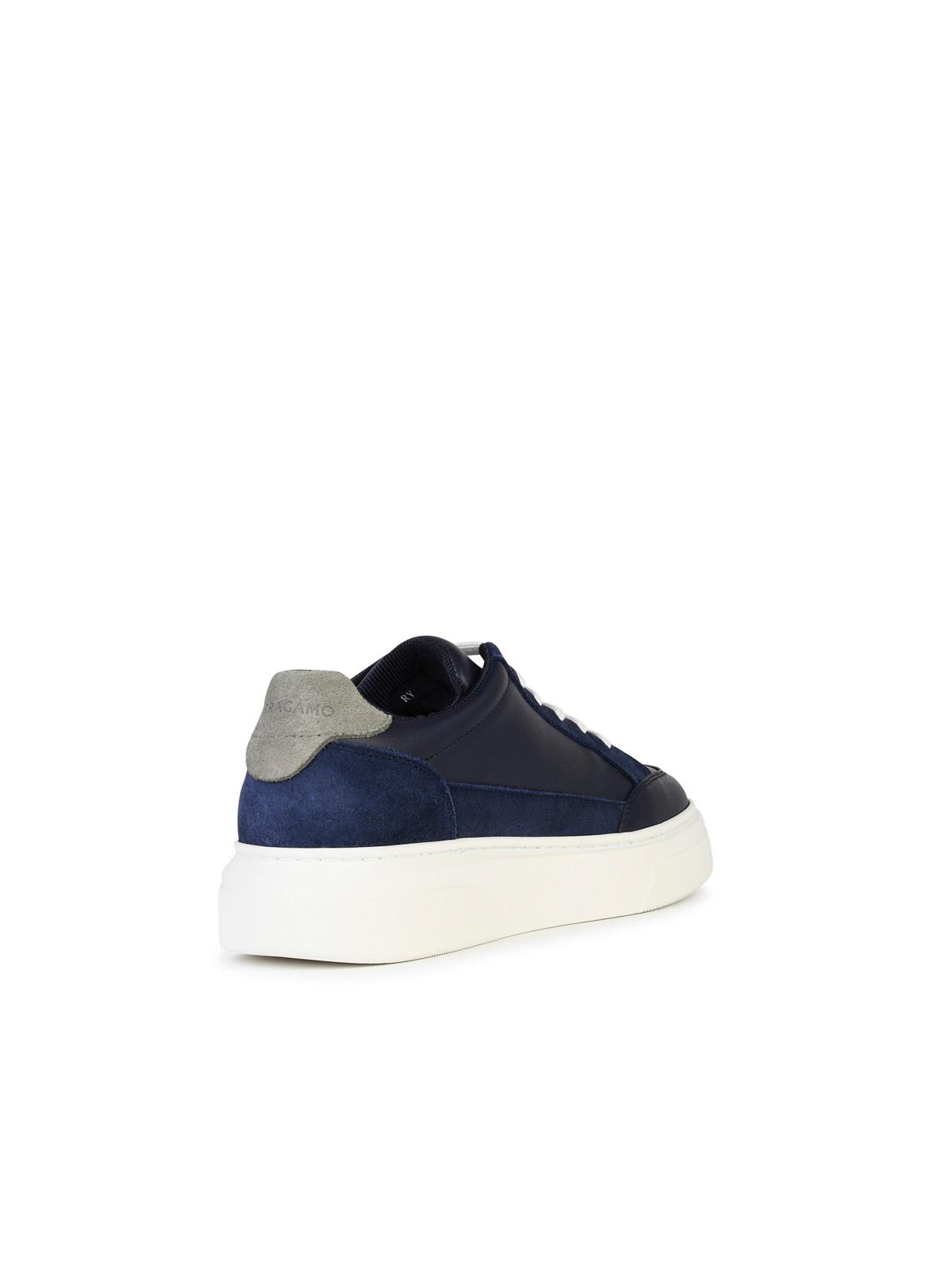 Ferragamo Low Top Sneaker With Gancini Outline In Blue