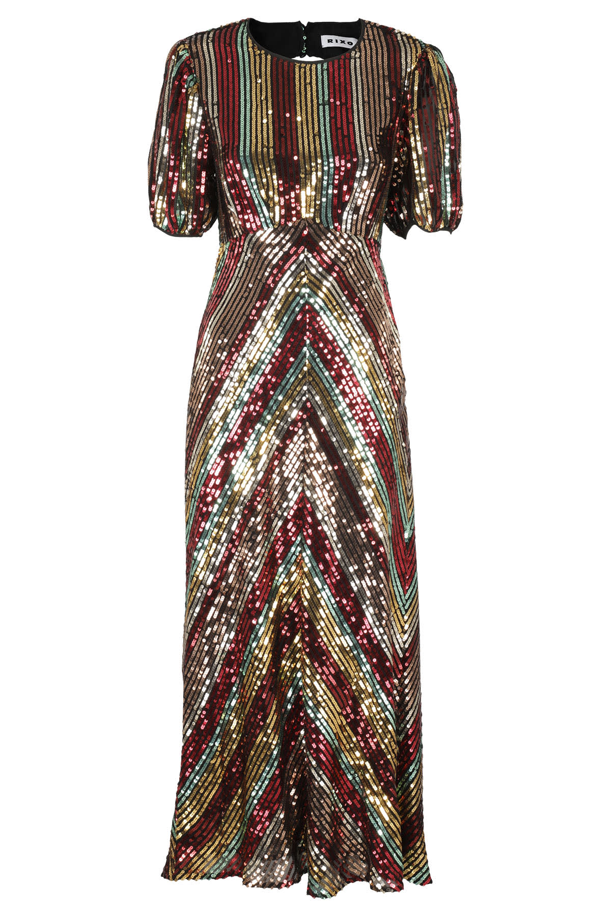 Rixo London Velvet-trimmed Sequined Crepe De Chine Midi Dress In Multi