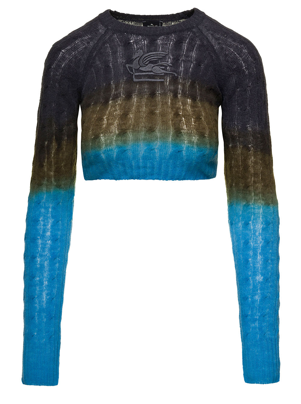 ETRO MULTICOLOR CROPPED CABLE-KNIT SWEATER WITH LOGO EMBROIDERY IN WOOL WOMAN