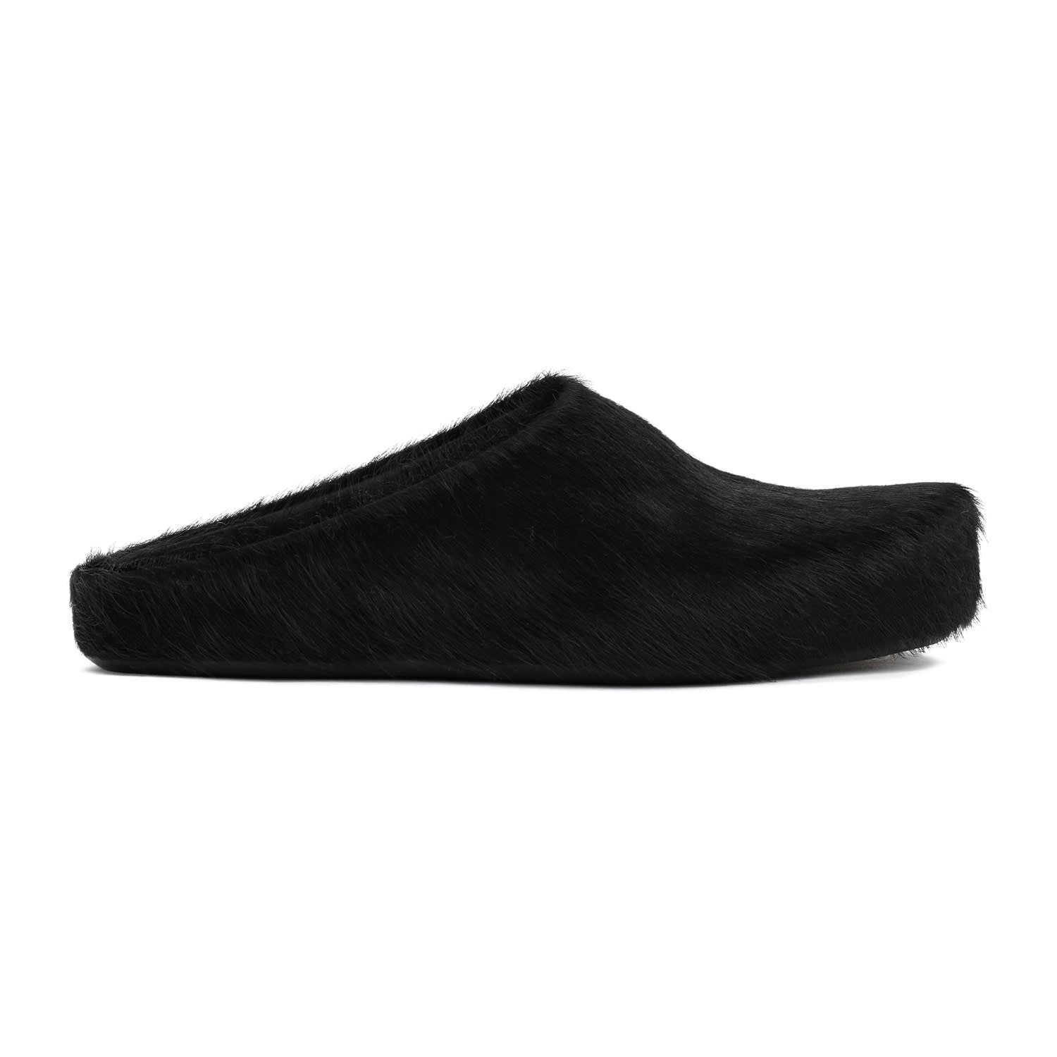 Marni Fussbett Calf-hair Leather Slippers In Black