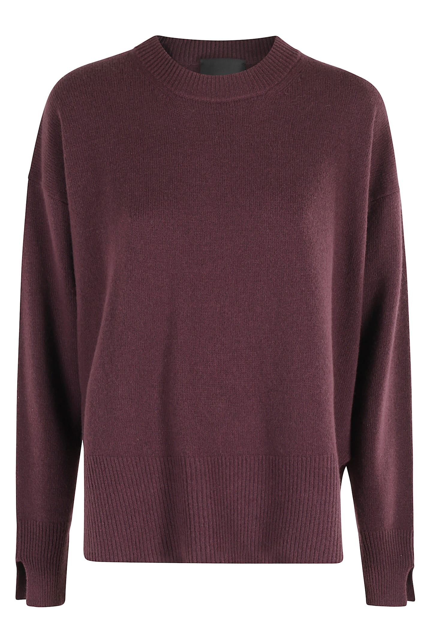 Roberto Collina Bordeaux Crew Neck Sweater With Side Slits In Burgundy