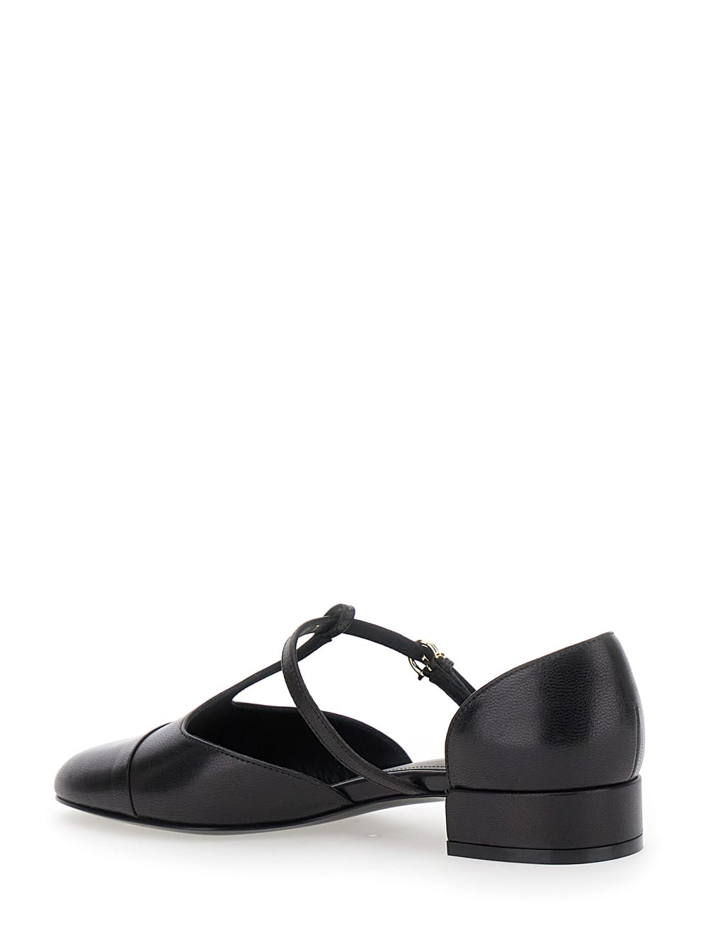 Shop Ferragamo Lainette Black Ballet Shoes With T-strap And Round Toe In Leather Woman