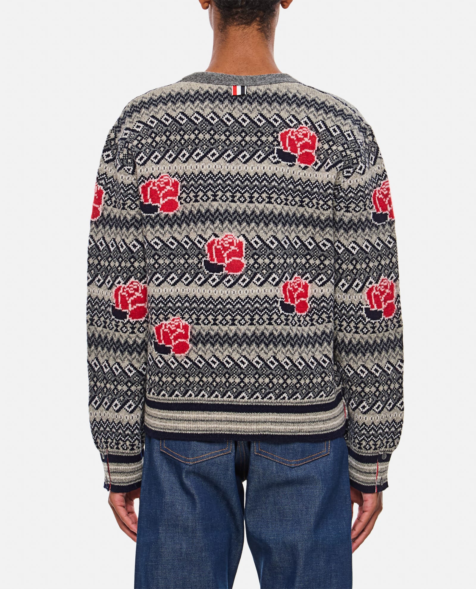 Shop Thom Browne V Neck Cardigan In Shetland Wool And Mohair In Multicolour