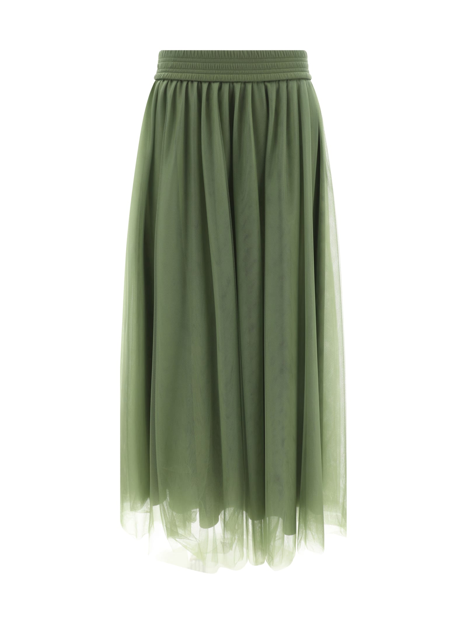 Midi Tulle Skirt In Olive Green