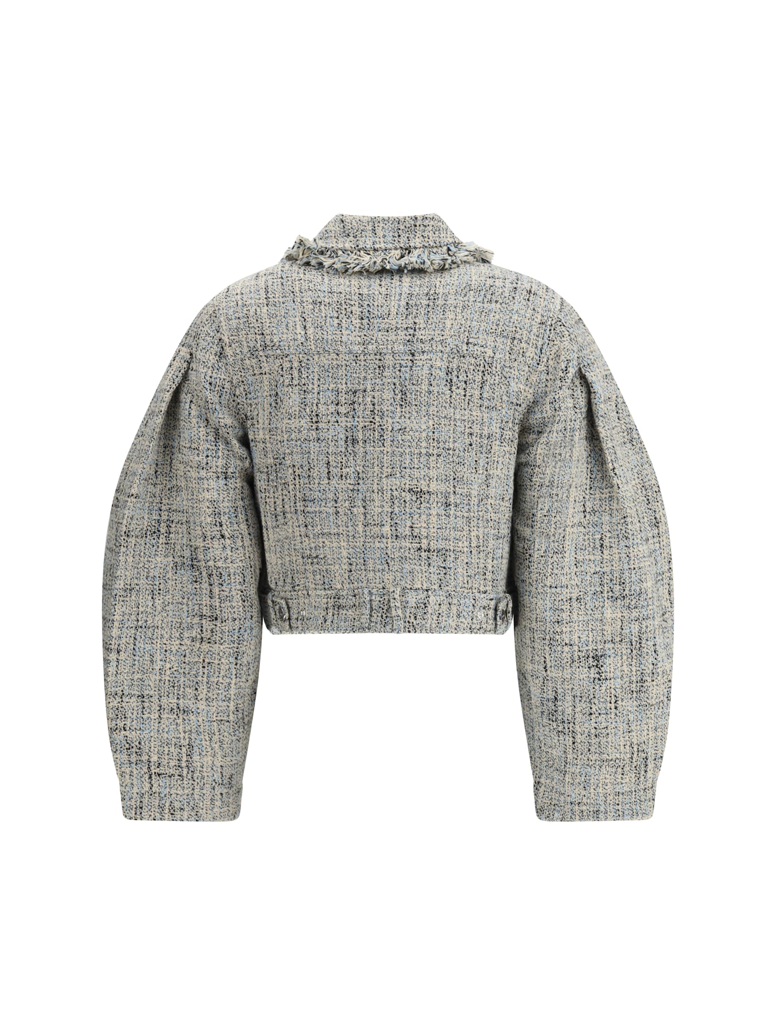 Ganni Tweed Cropped Blazer In Gray