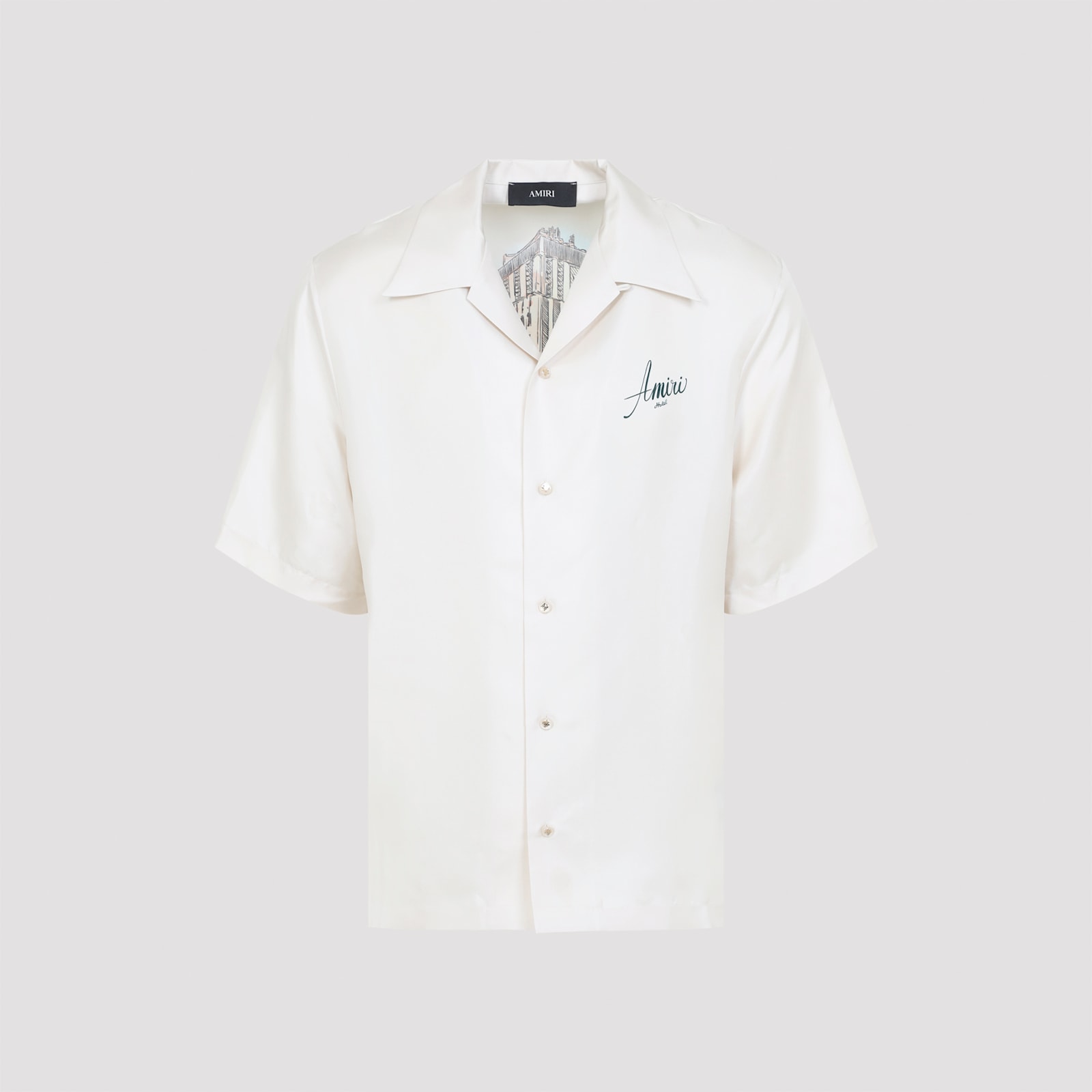 Amiri Convertible-collar Logo-print Silk-twill Shirt In White