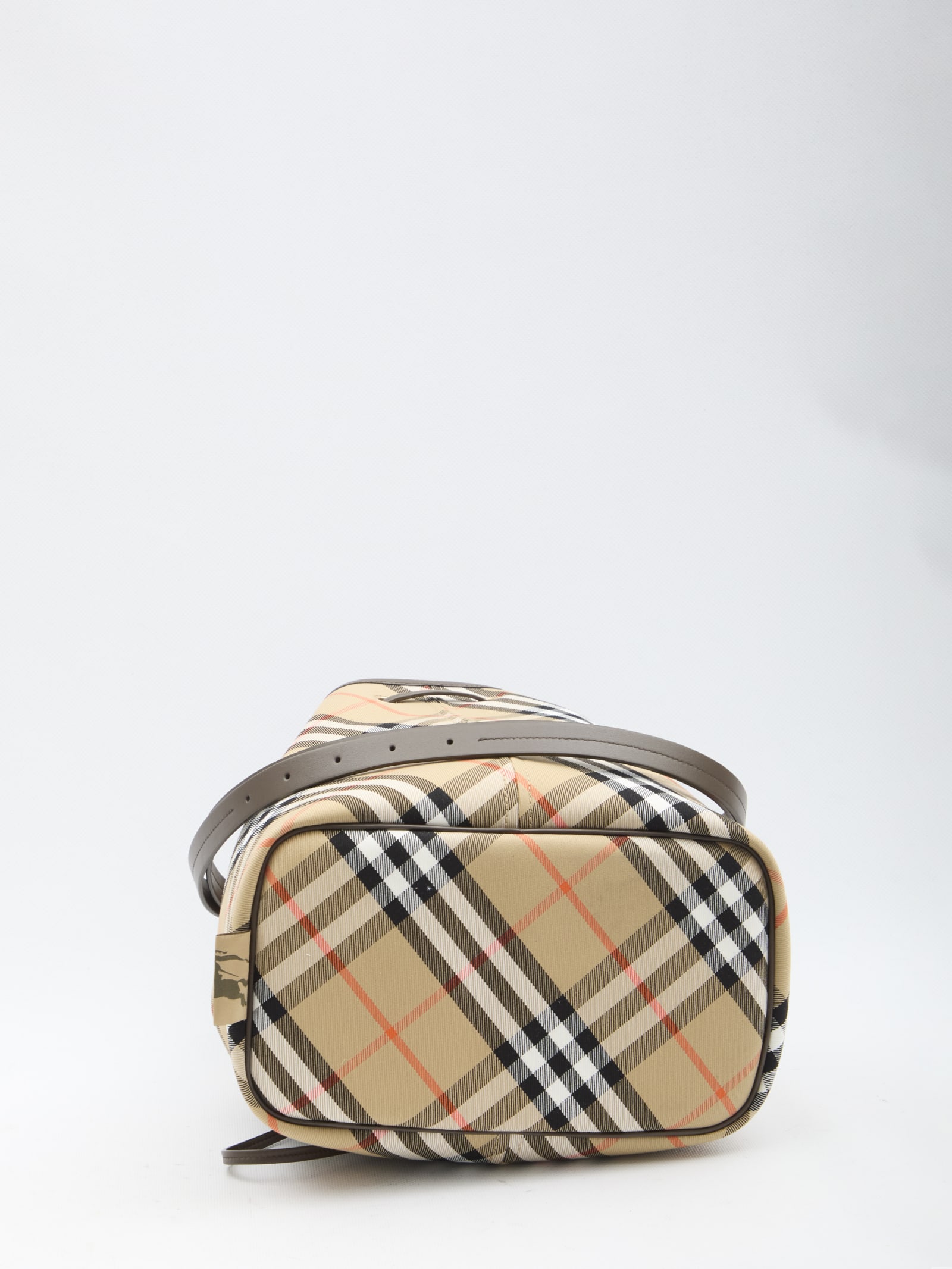 Shop Burberry Check Bucket Bag In Sand