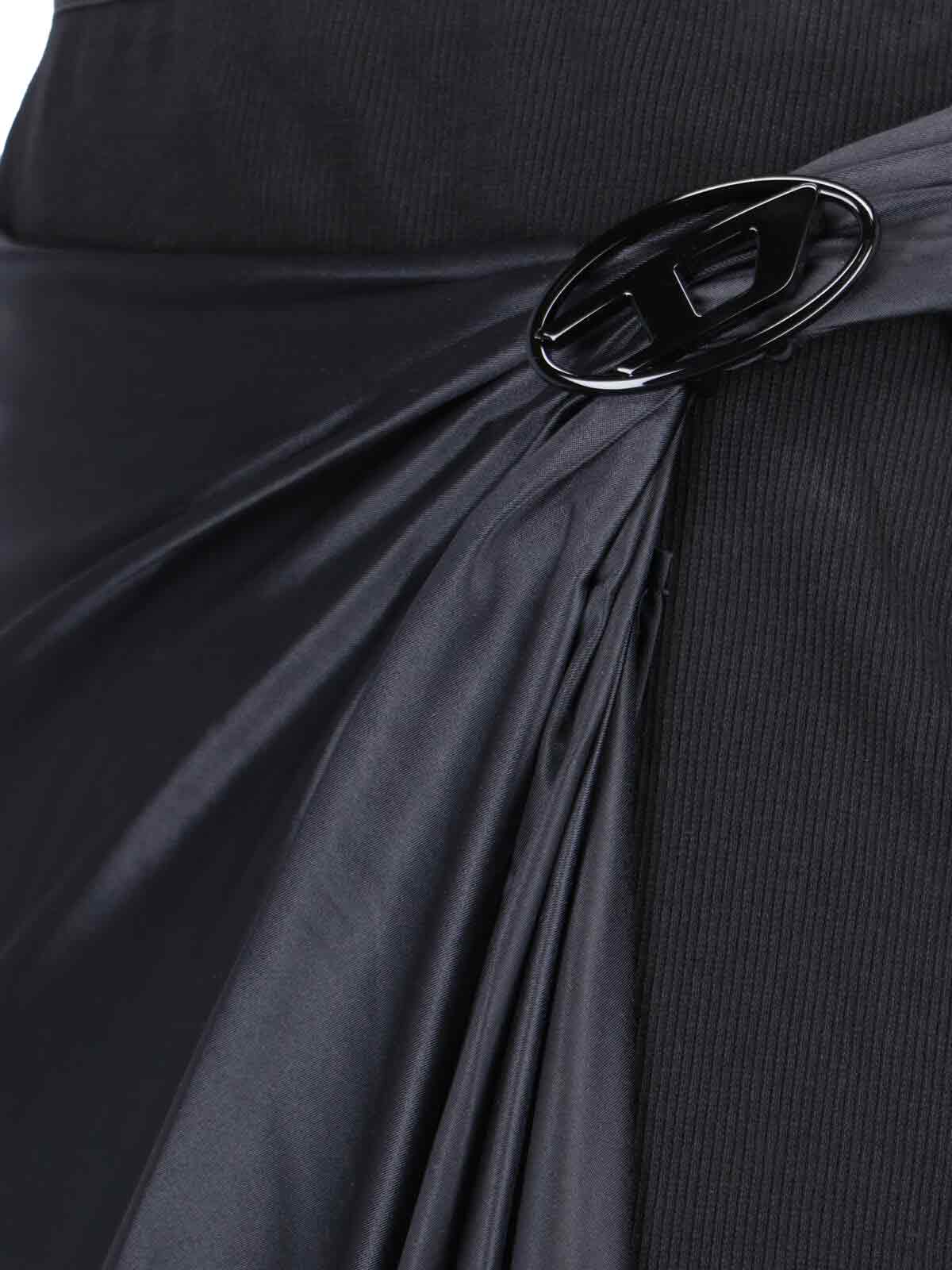 Diesel Draped Midi Skirt With Chintz Finish In Deep/black