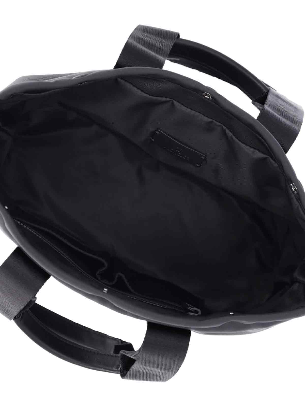 Moncler Compact Black Water-repellent Tote With Leather Accents And Jacquard Logo In Black
