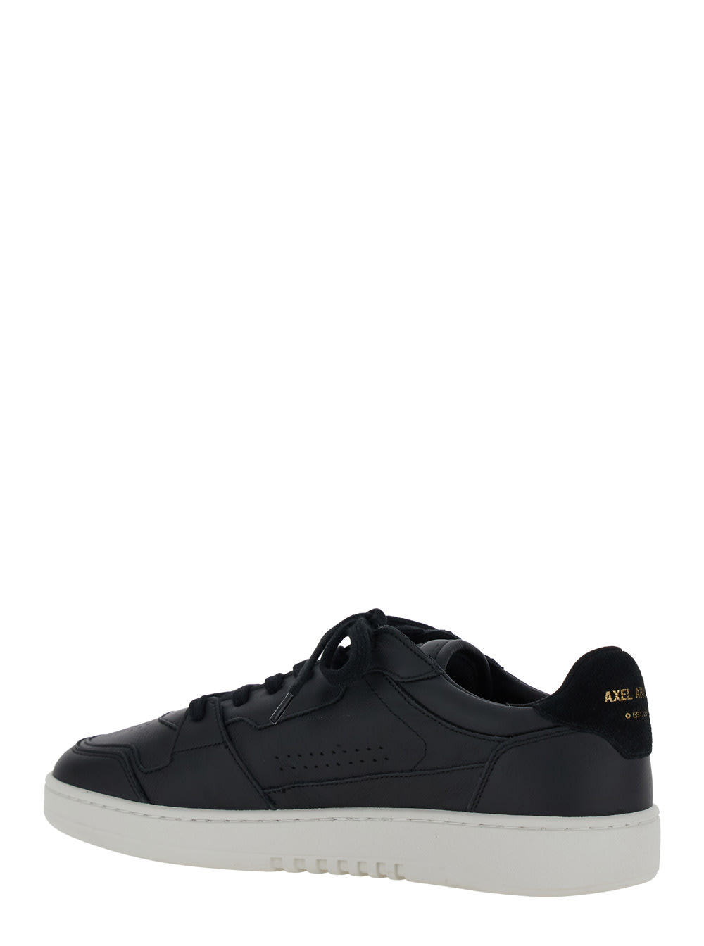 Shop Axel Arigato Dice Lo Black Low Top Sneakers With Laminated Logo In Leather And Suede Man