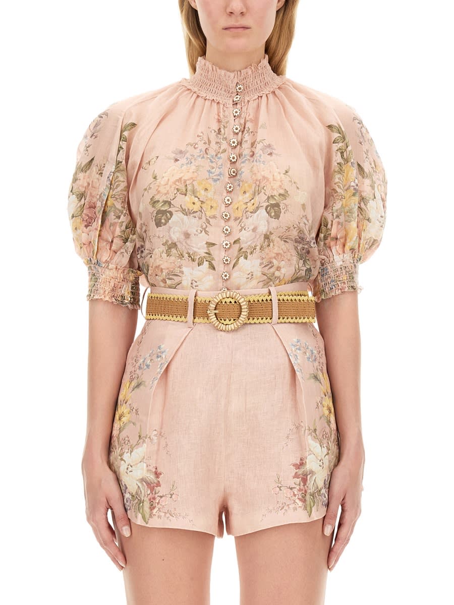 Shop Zimmermann Blouse With Floral Pattern In Pink Floral