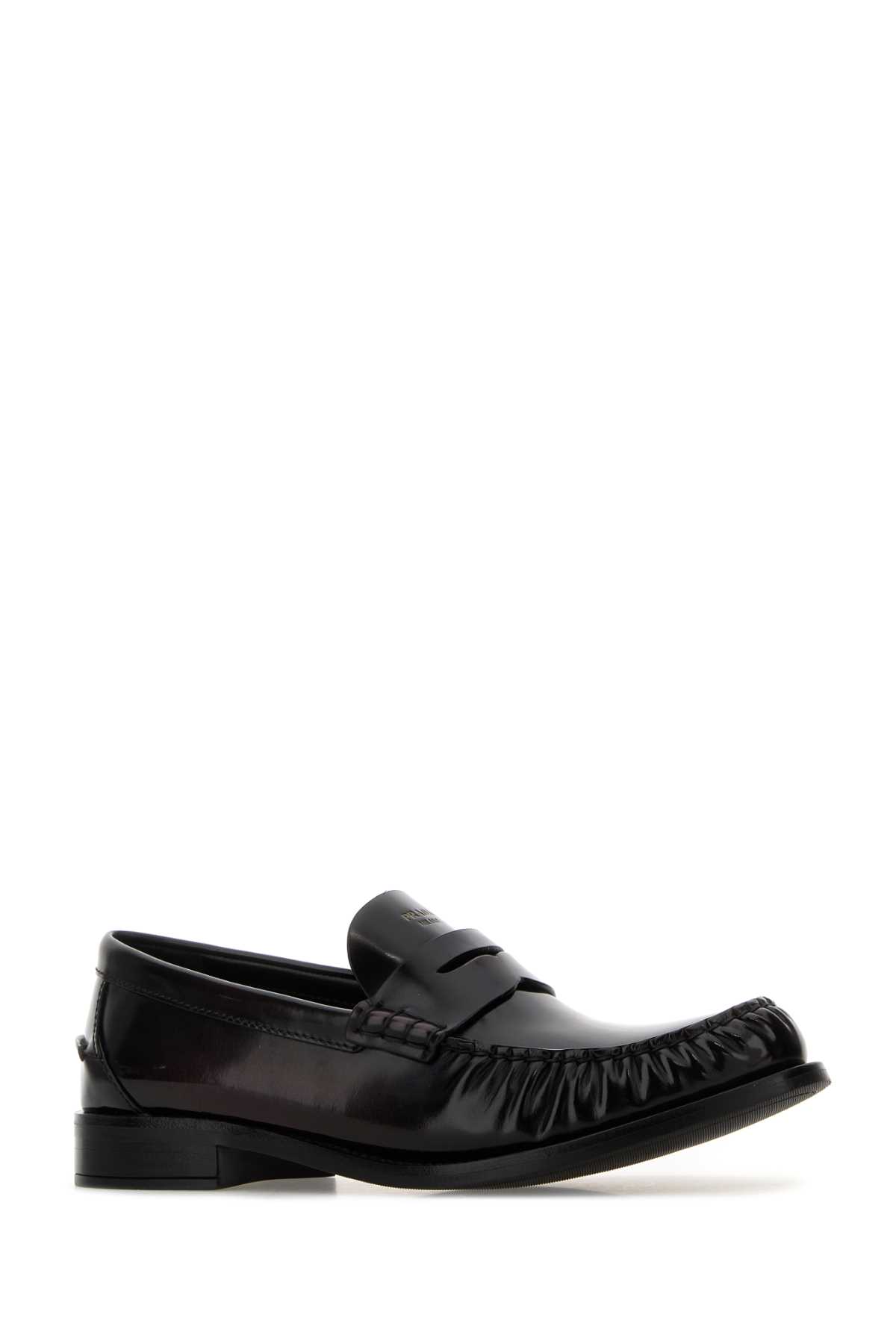 Prada Dark Brown Leather Loafers In Black