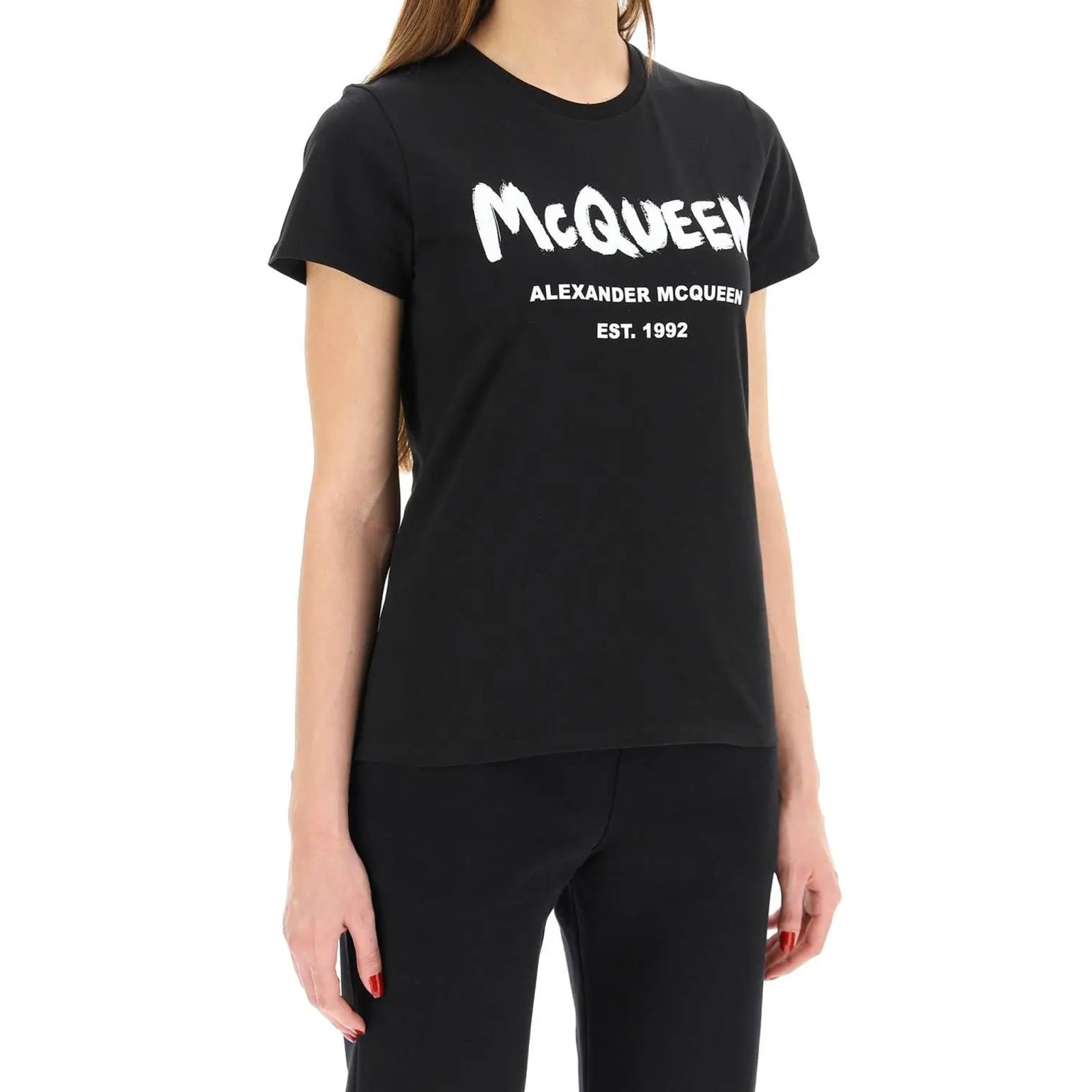 Shop Alexander Mcqueen Cotton Logo T-shirt In Black