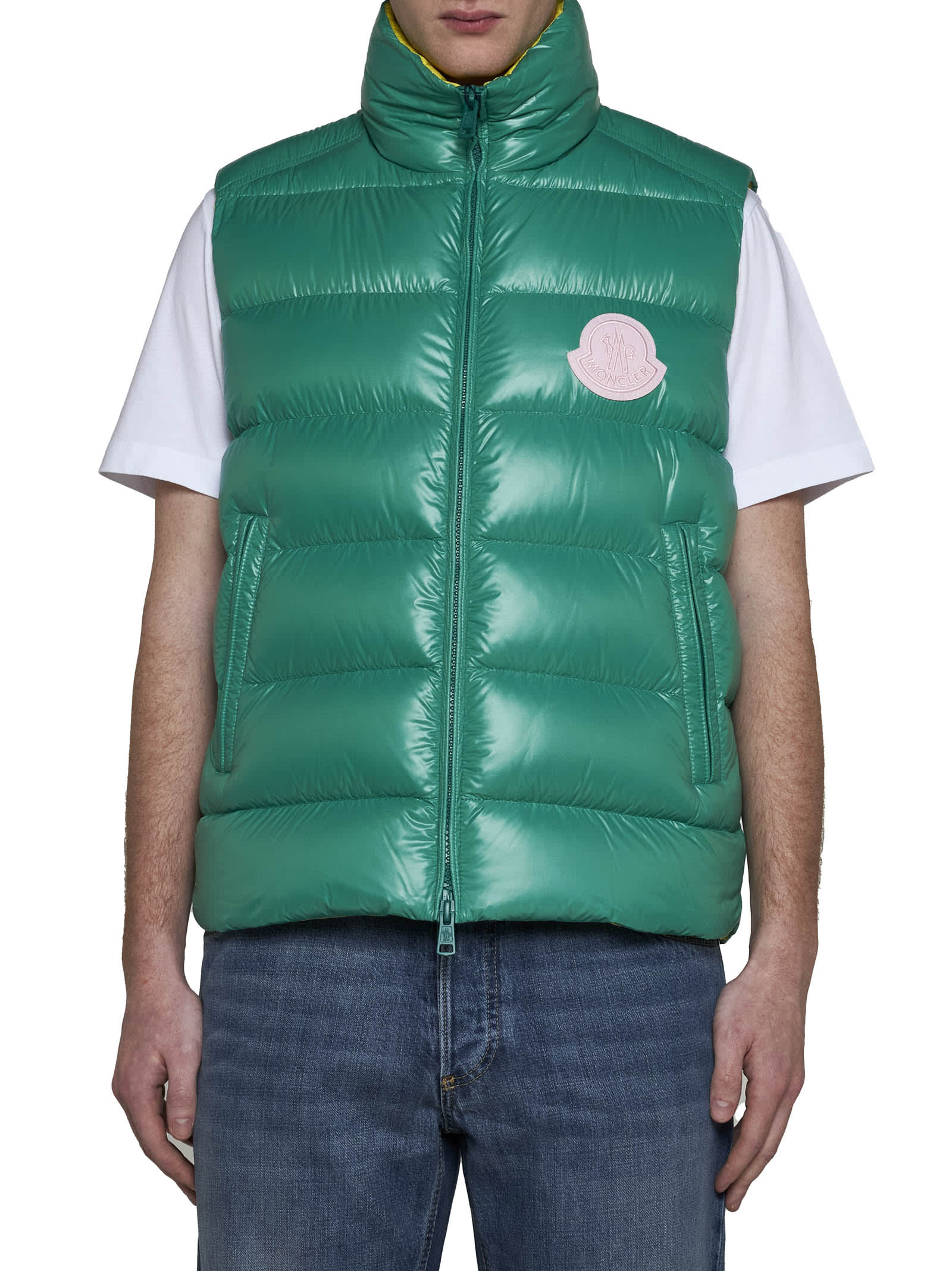 Shop Moncler Down Jacket In Green