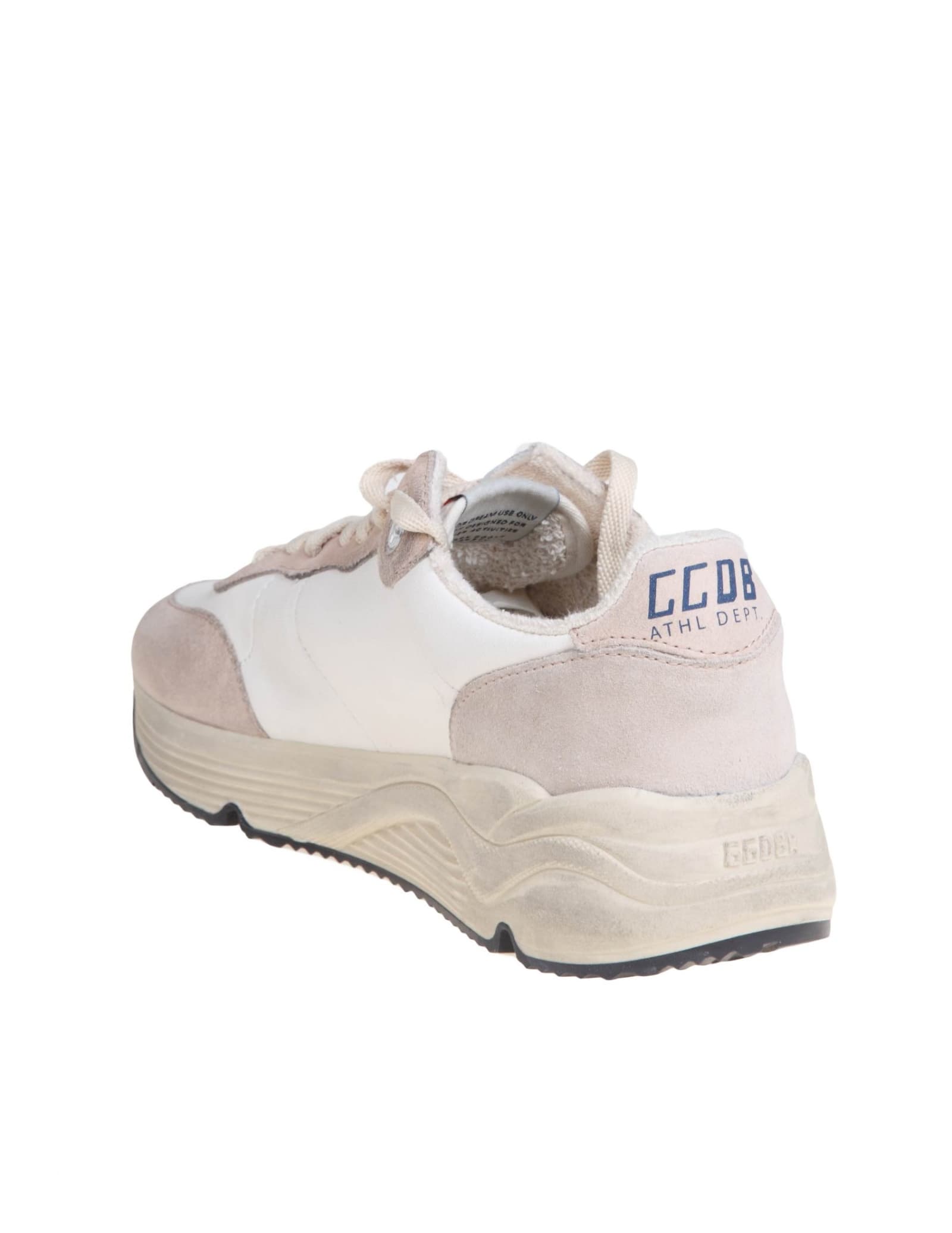 Golden Goose Sneakers Running Sole In White And Nude Leather In White/nude/aquamarine