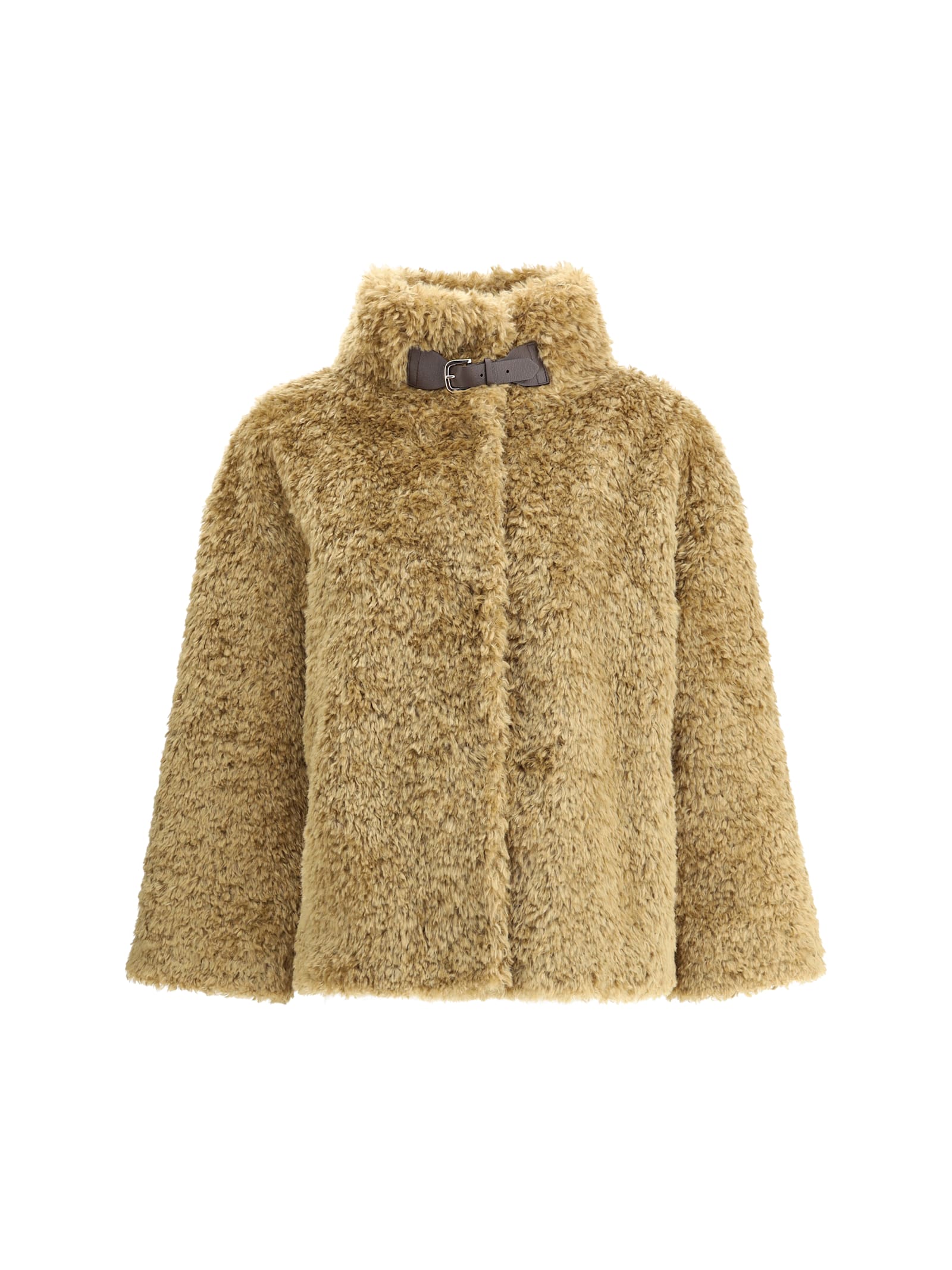 Herno Cape In Curly Alternative Fur In Yellow