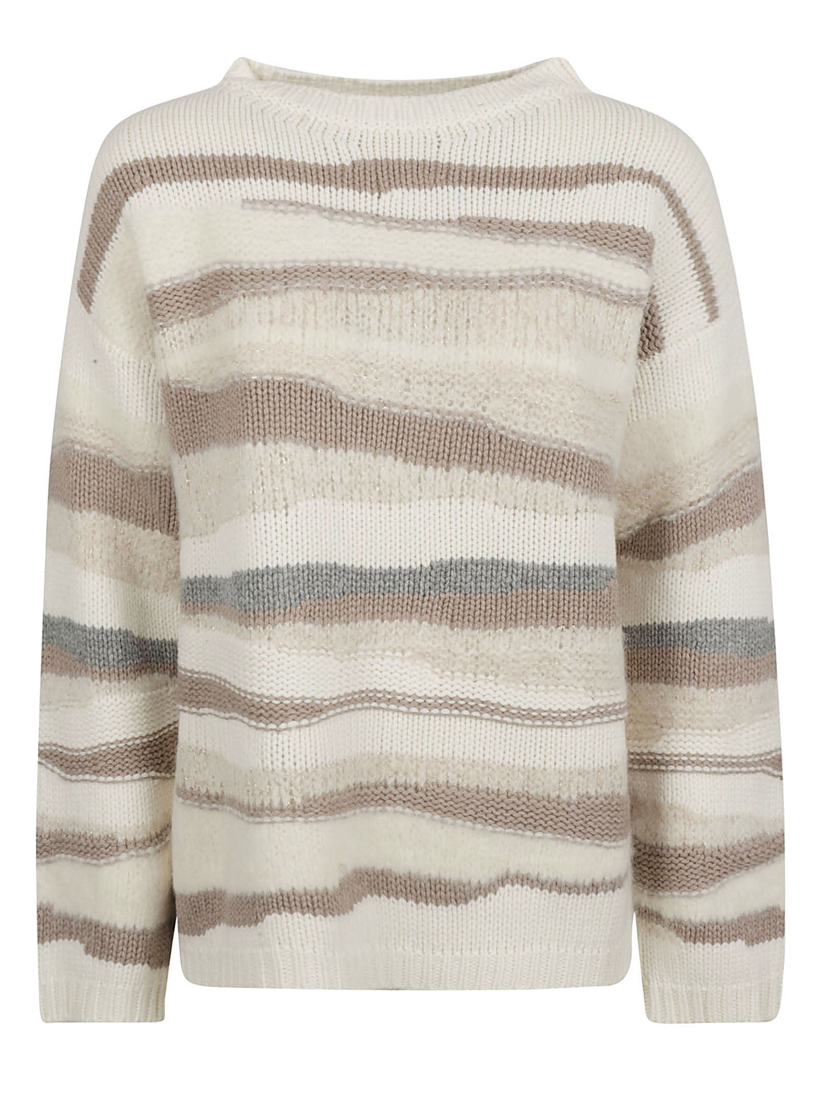 Fabiana Filippi Stripe Patterned Rib Knit Sweater In Raffia/tortora/roccia
