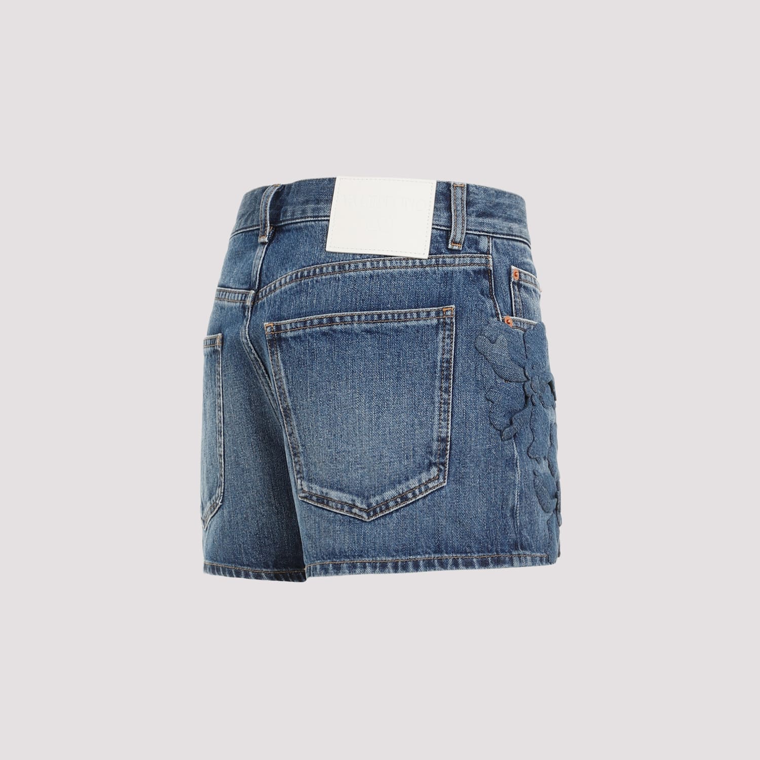 Shop Valentino Ricamo Shorts In Medium Blue Denim