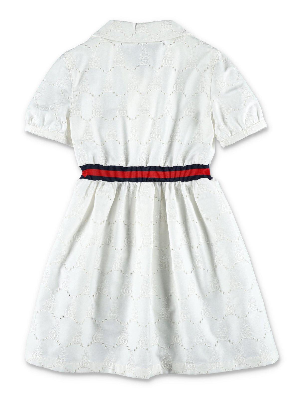 Shop Gucci Allover Logo Embroidered Shirt Dress In Bianco