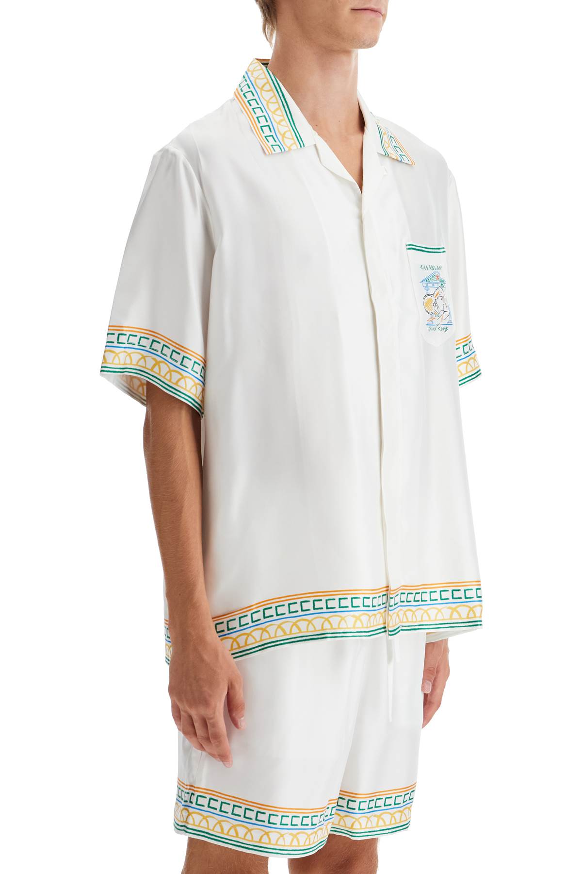 Shop Casablanca Silk Crayon Temple Tennis Club Shirt In Crayon Temple Tennis Club (white)