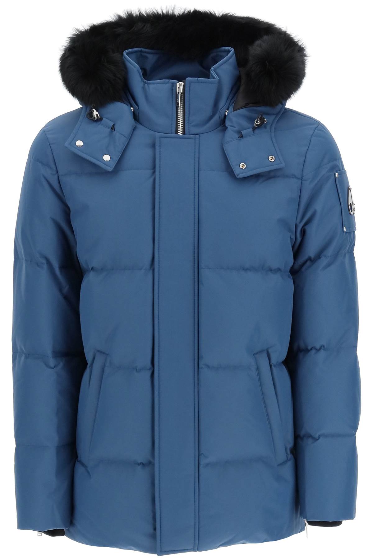 Moose Knuckles Fur-trimmed Cloud 3q Down-padded Jacket In Faded Denim W Blk (blue)