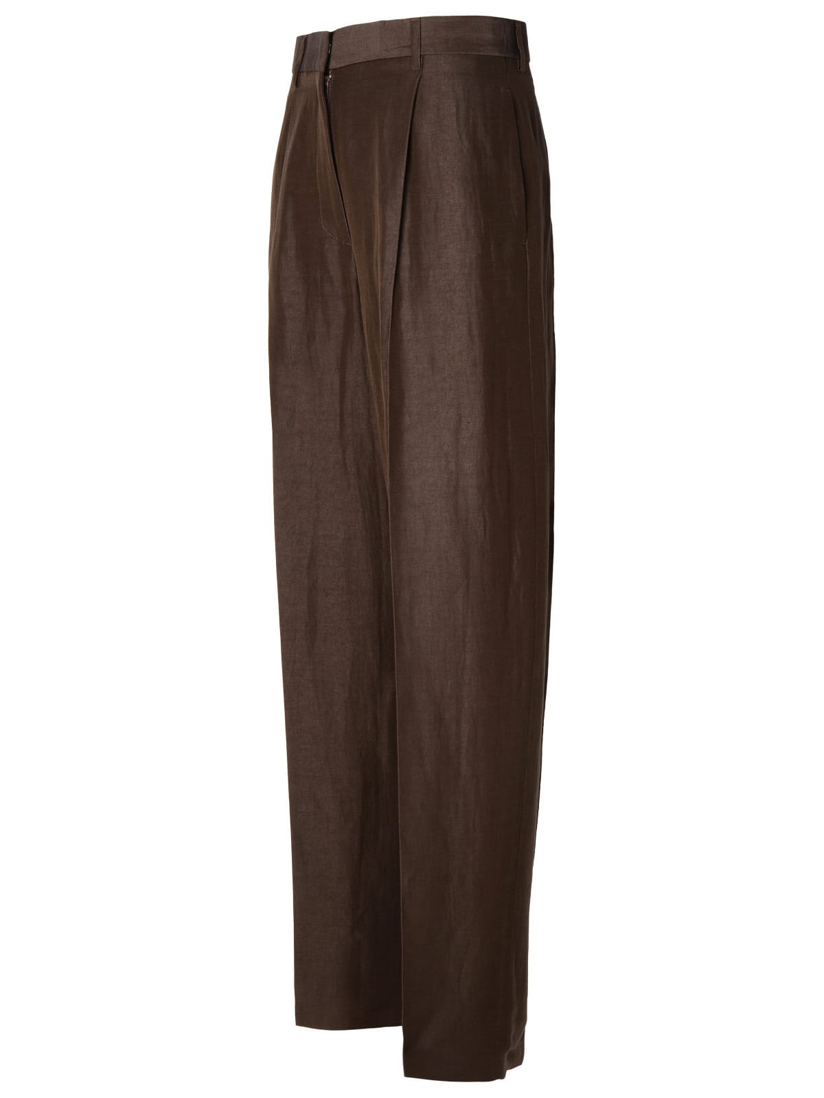 Shop Msgm Brown Linen Blend Trousers In Dark Brown
