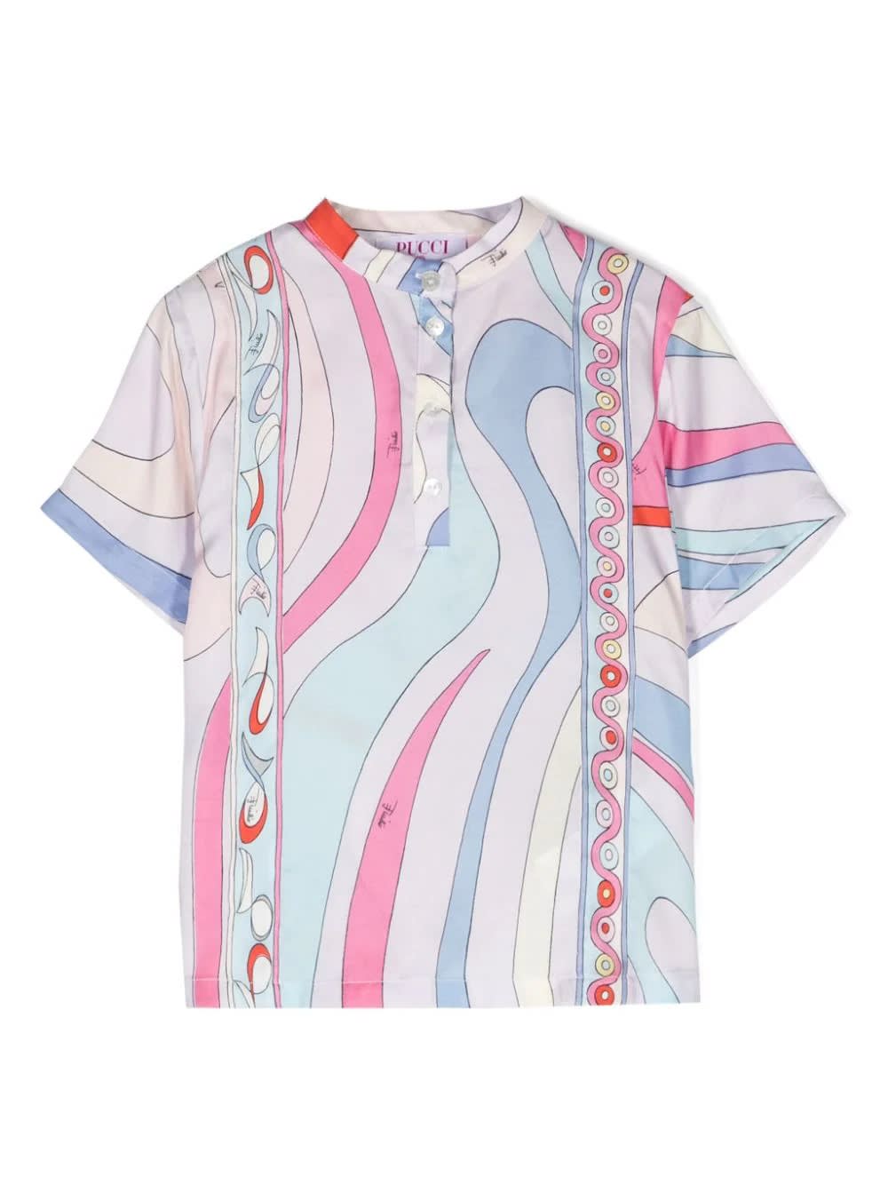 Pucci Kids' Short-sleeved Shirt With Light Blue/multicolour Iride Print