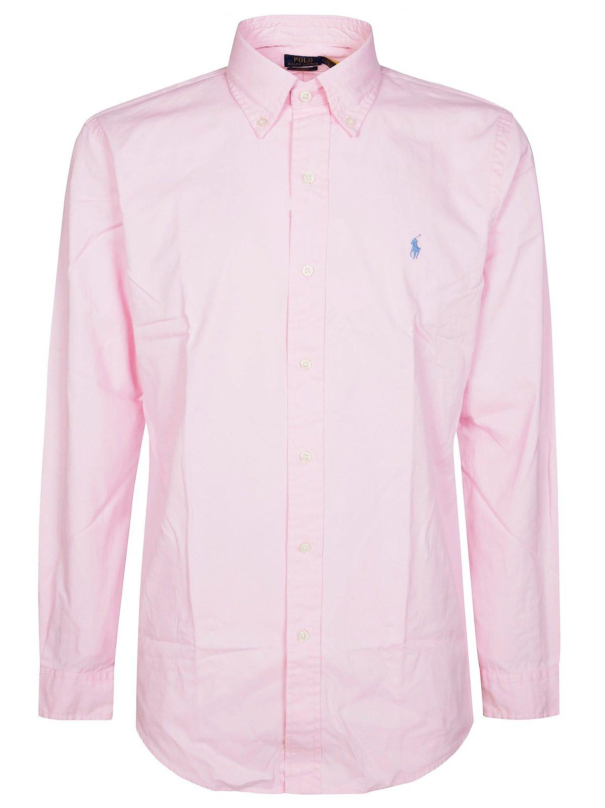 Polo Ralph Lauren Custom Fit Stretch Poplin Shirt Man Shirt Pink Size Xxl Cotton, Elastane