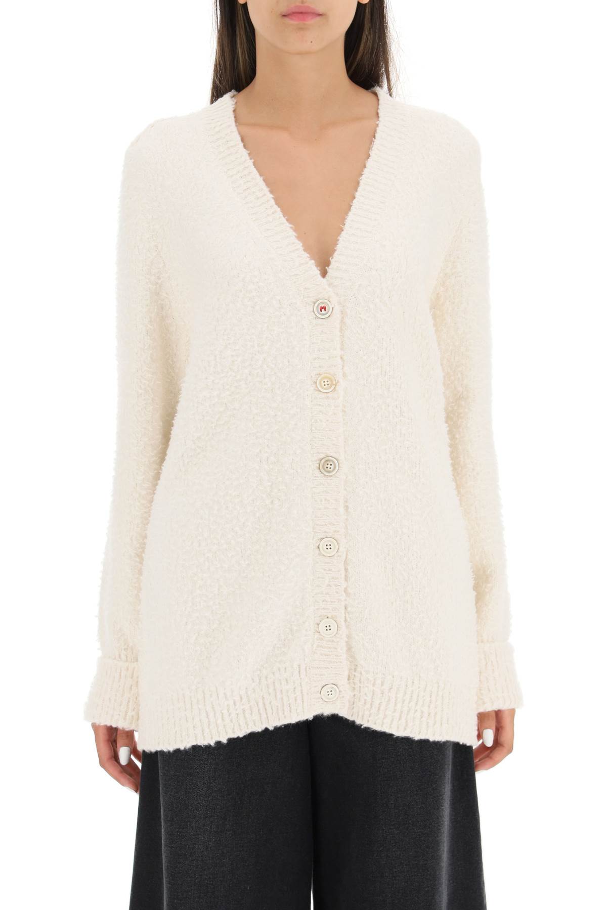 Shop Maison Margiela Pilling Effect Knit Cardigan In Beige