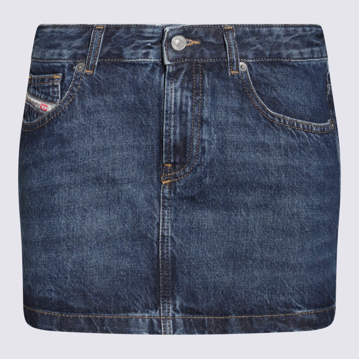 Diesel Logo Detailed Denim Mini Skirt In Blue
