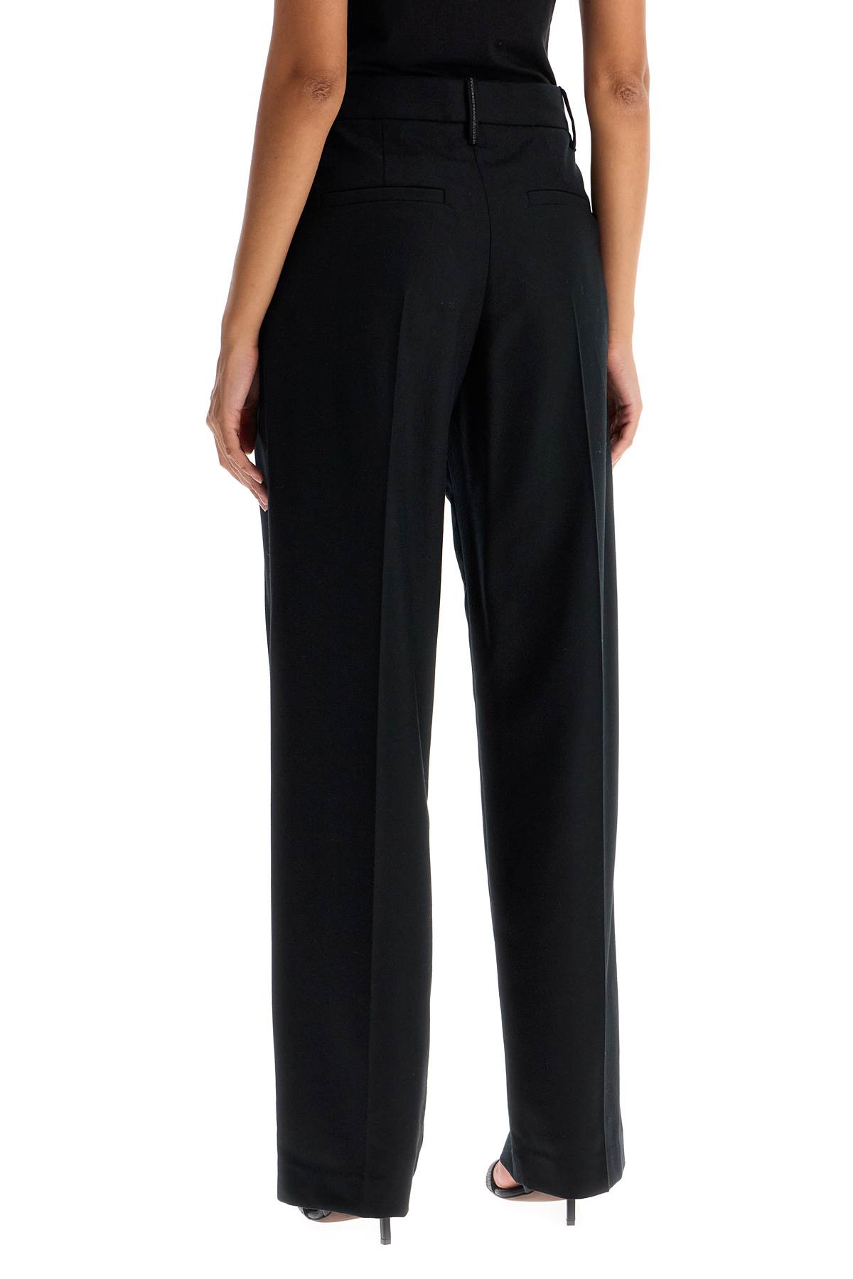 Brunello Cucinelli Loose Straight Pants With Embell In Nero (black)